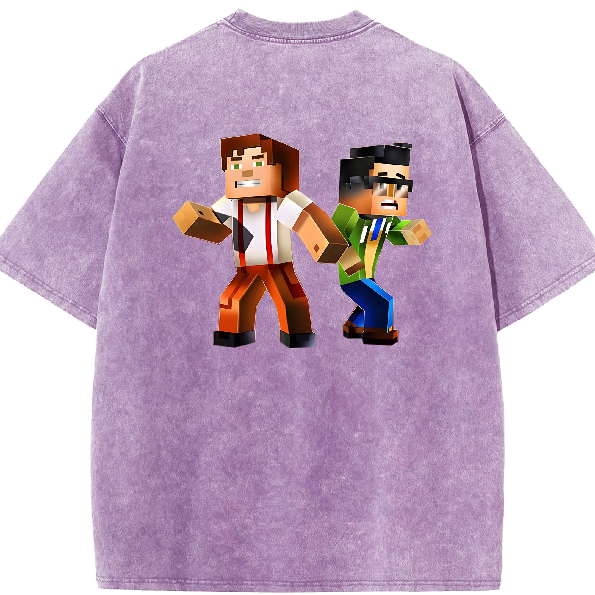 （画像用） マインクラフト ブロックの世界 Minecraft MC Block world 綿100% ヴィンテージ風 半袖Tシャツ（背面プリント）
