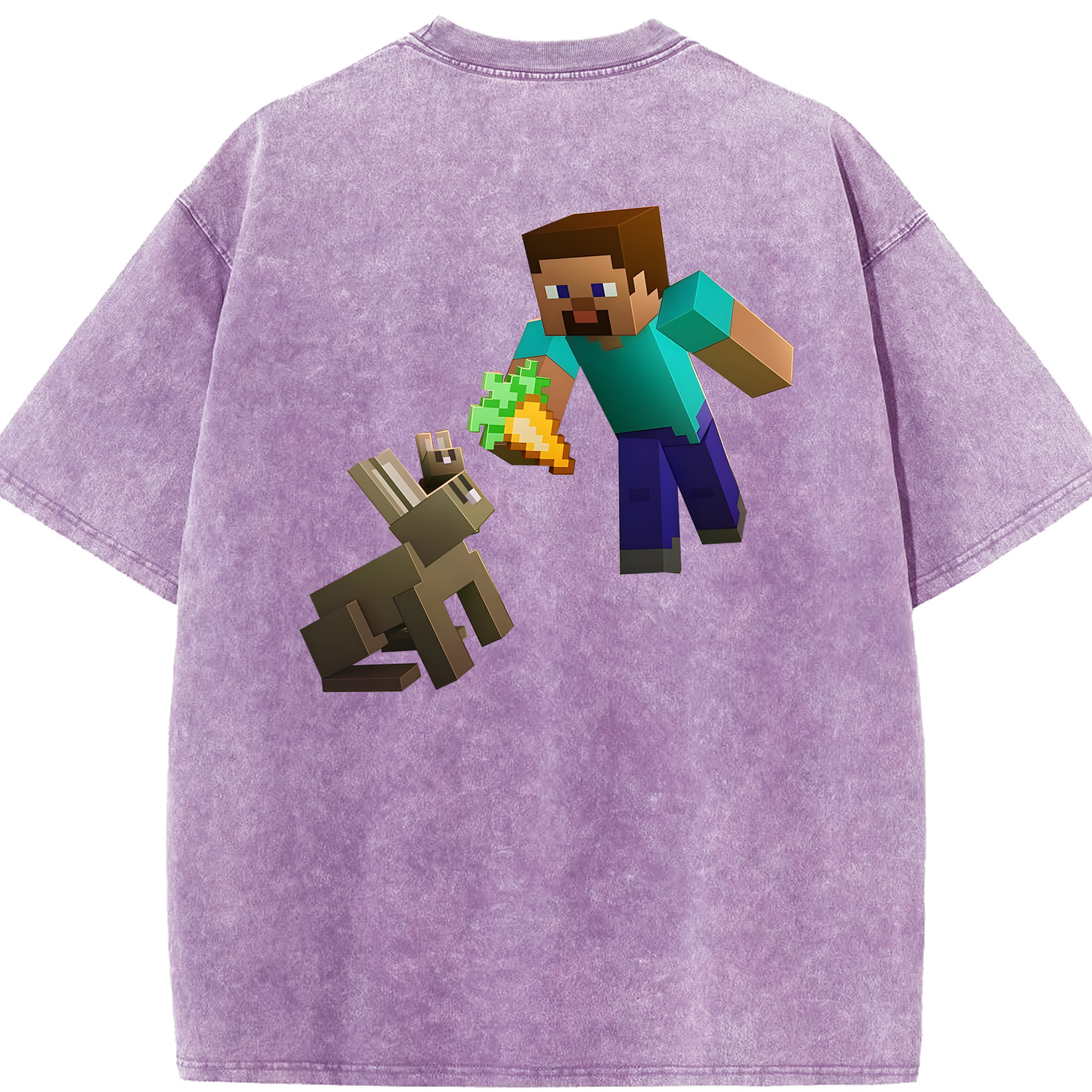 （画像用） マインクラフト ブロックの世界 Minecraft MC Block world 綿100% ヴィンテージ風 半袖Tシャツ（背面プリント）