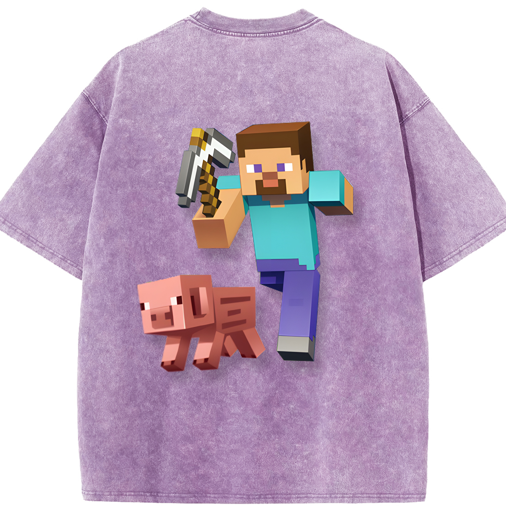 （画像用） マインクラフト ブロックの世界 Minecraft MC Block world 綿100% ヴィンテージ風 半袖Tシャツ（背面プリント）