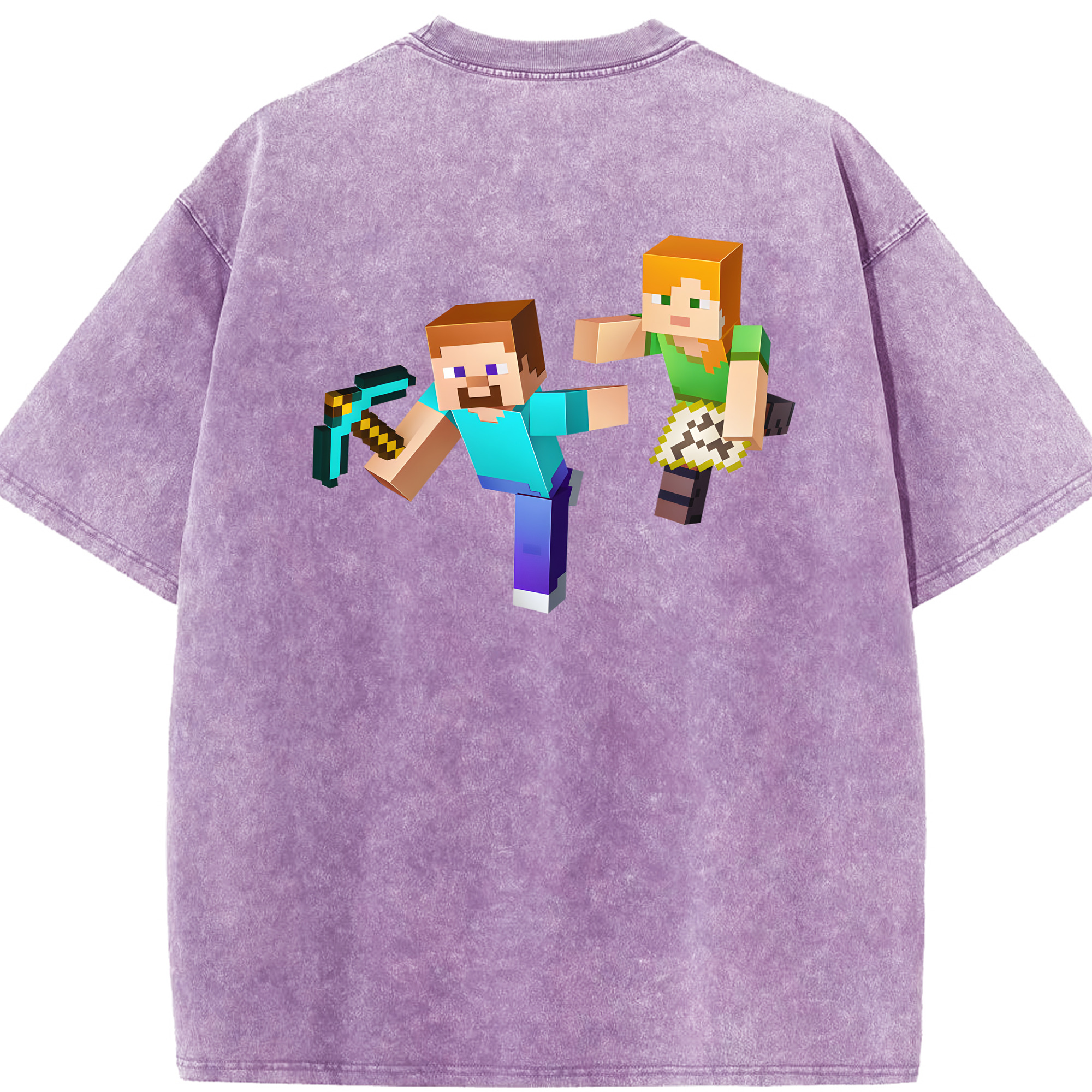 （画像用） マインクラフト ブロックの世界 Minecraft MC Block world 綿100% ヴィンテージ風 半袖Tシャツ（背面プリント）