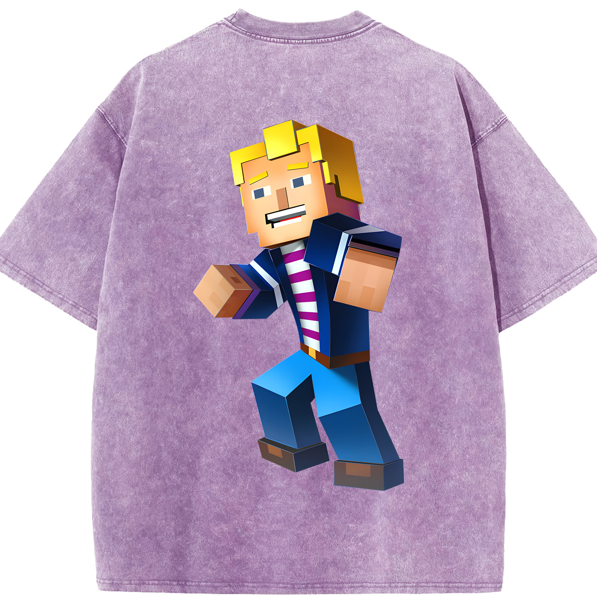 （画像用） マインクラフト ブロックの世界 Minecraft MC Block world 綿100% ヴィンテージ風 半袖Tシャツ（背面プリント）