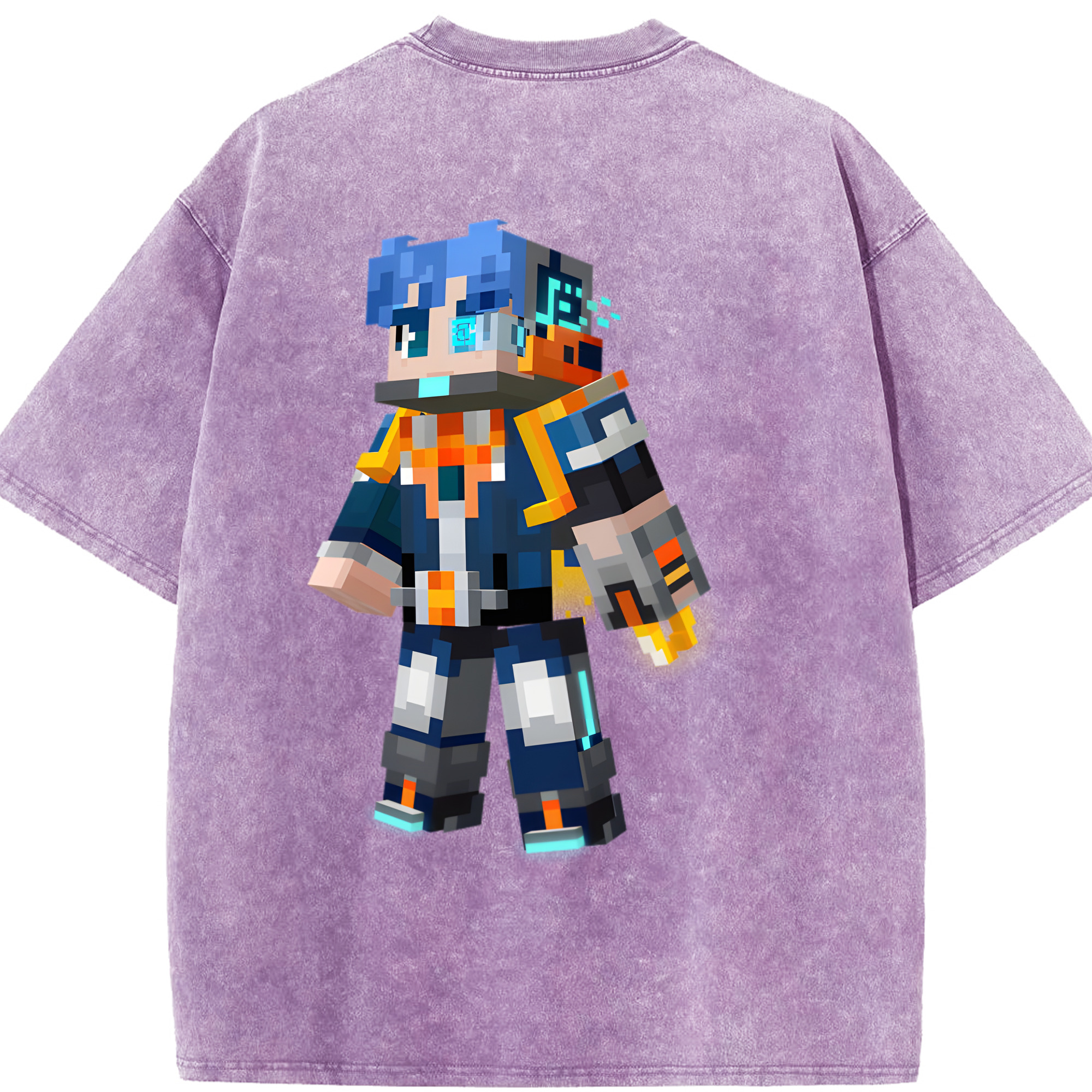 （画像用） マインクラフト ブロックの世界 Minecraft MC Block world 綿100% ヴィンテージ風 半袖Tシャツ（背面プリント）