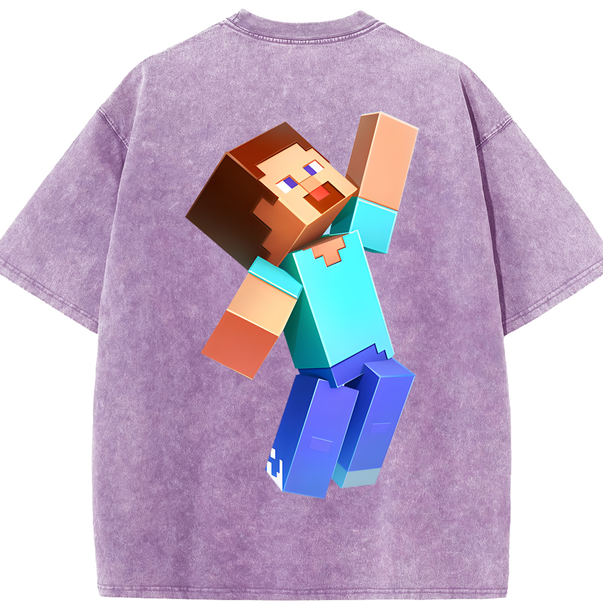 （画像用） マインクラフト ブロックの世界 Minecraft MC Block world 綿100% ヴィンテージ風 半袖Tシャツ（背面プリント）