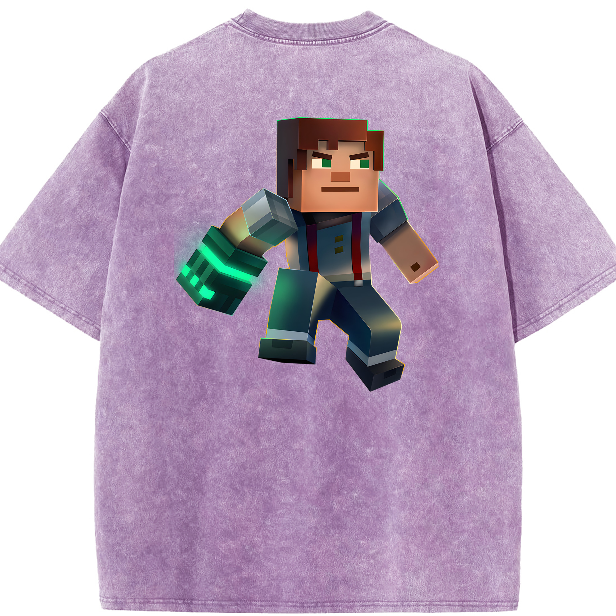 （画像用） マインクラフト ブロックの世界 Minecraft MC Block world 綿100% ヴィンテージ風 半袖Tシャツ（背面プリント）