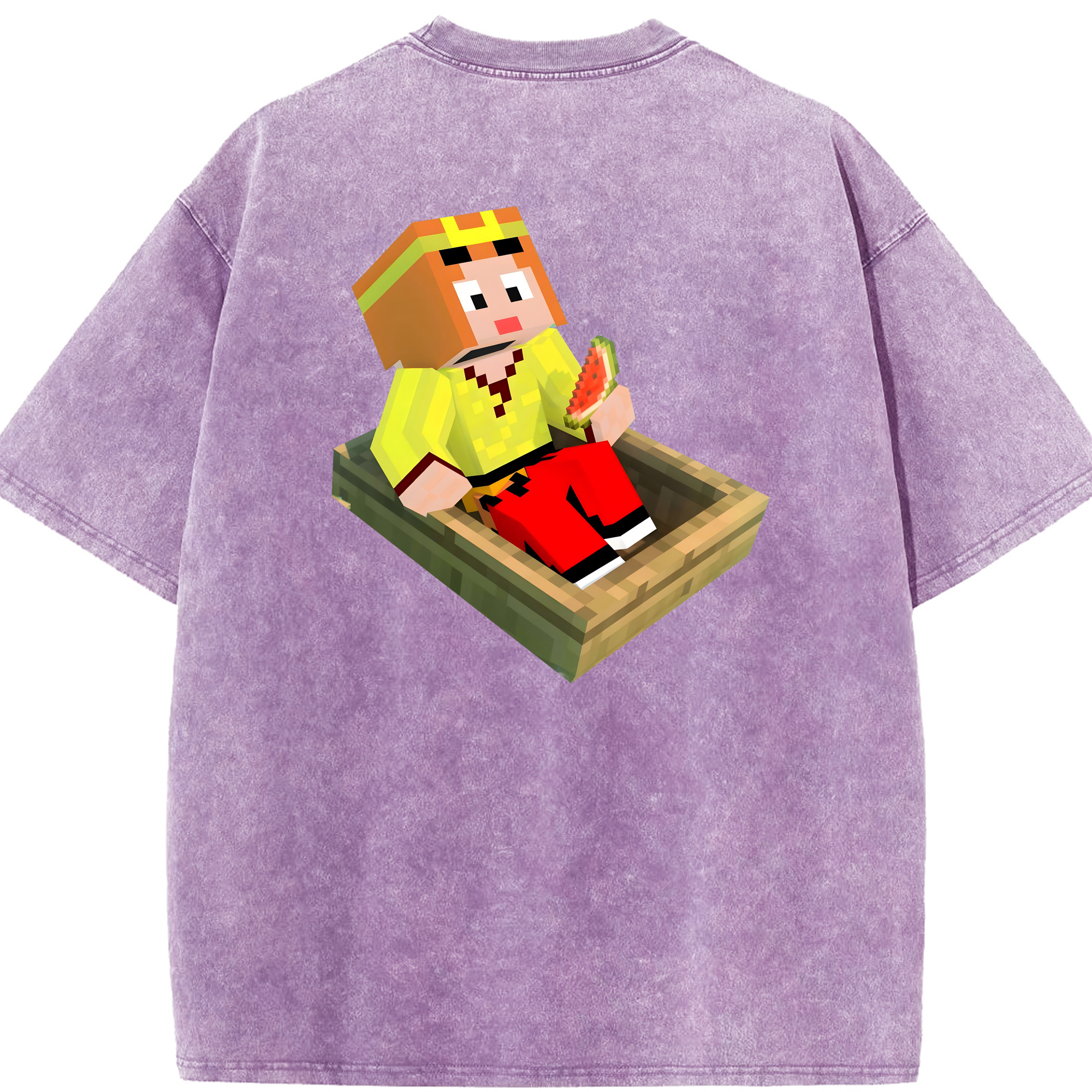 （画像用） マインクラフト ブロックの世界 Minecraft MC Block world 綿100% ヴィンテージ風 半袖Tシャツ（背面プリント）