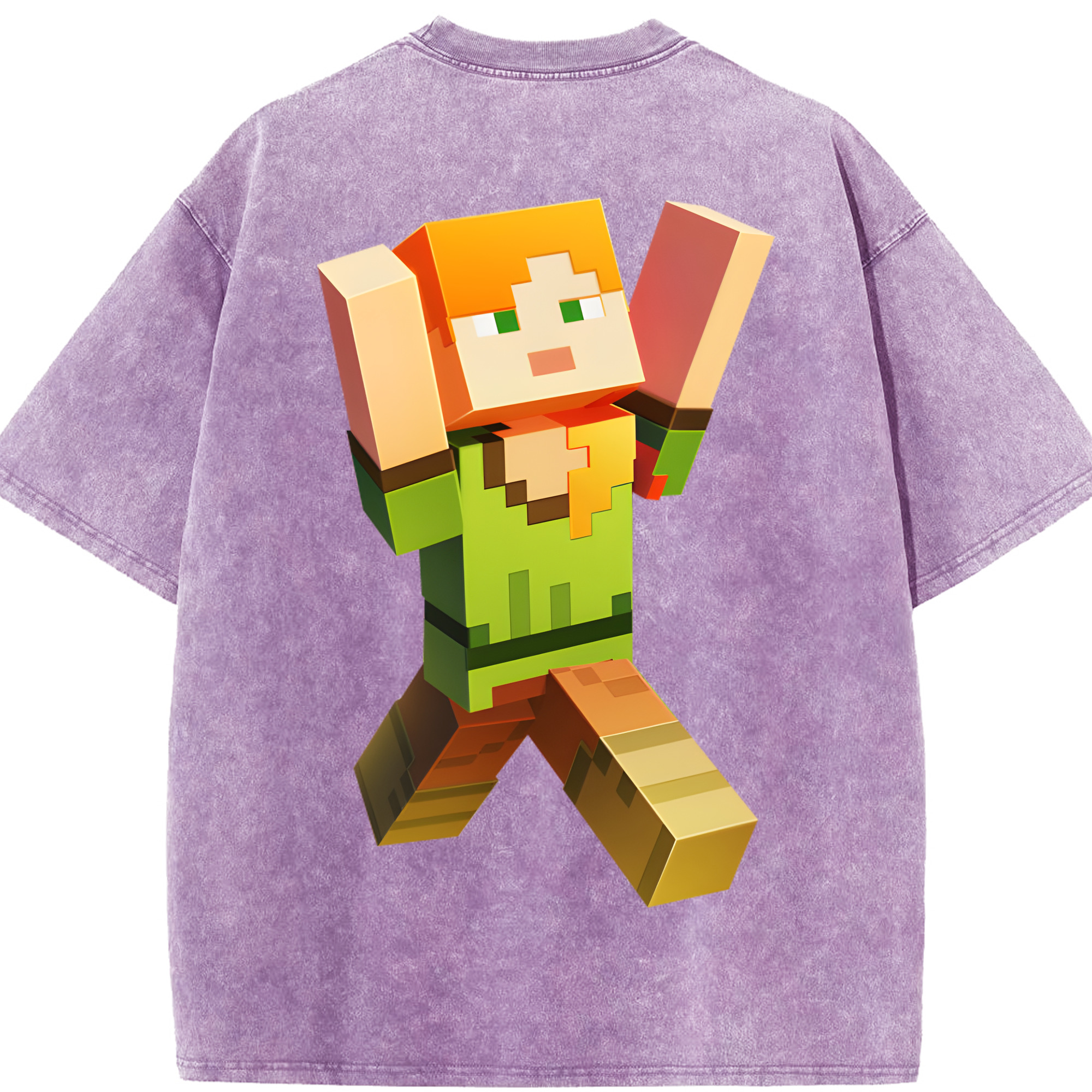 （画像用） マインクラフト ブロックの世界 Minecraft MC Block world 綿100% ヴィンテージ風 半袖Tシャツ（背面プリント）