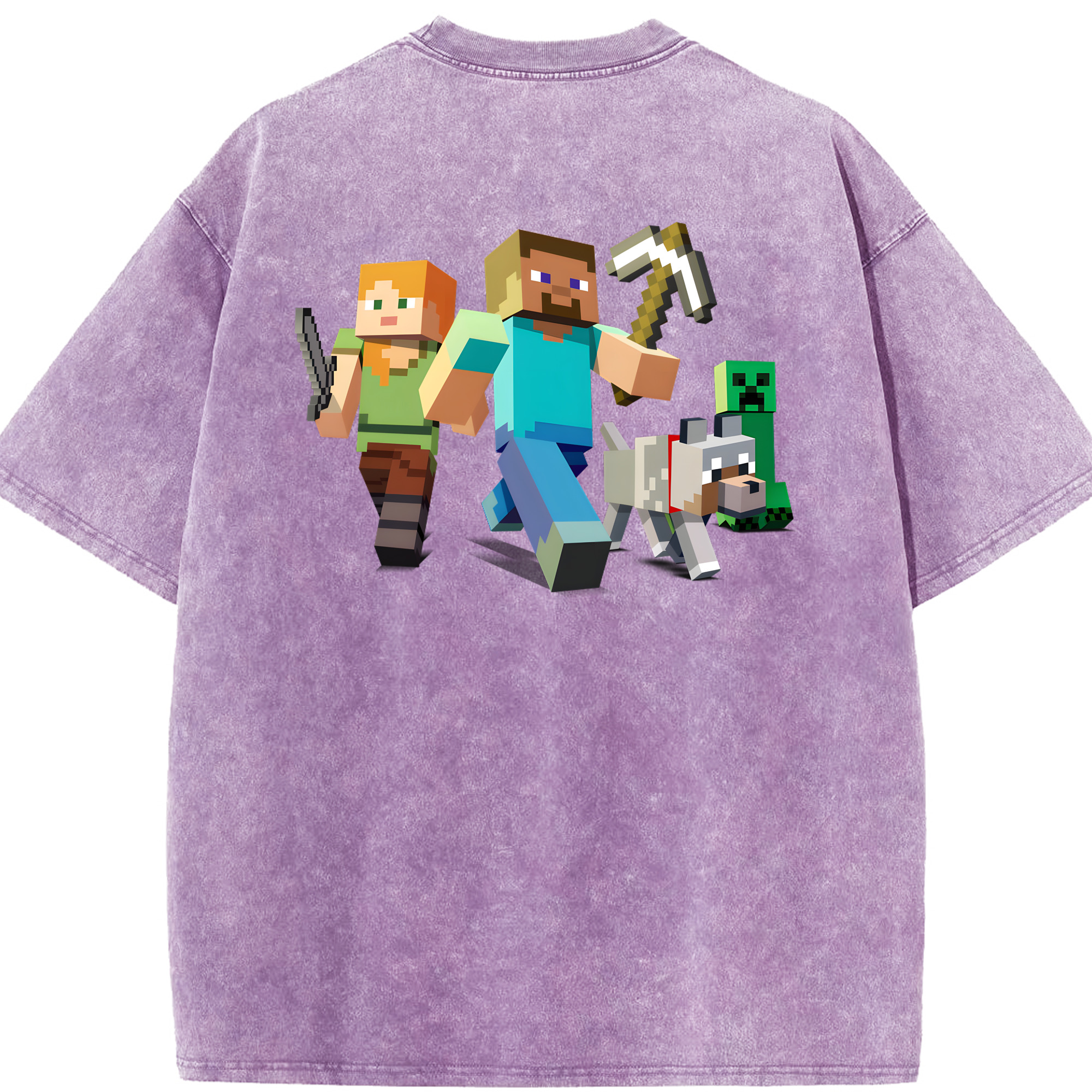 （画像用） マインクラフト ブロックの世界 Minecraft MC Block world 綿100% ヴィンテージ風 半袖Tシャツ（背面プリント）