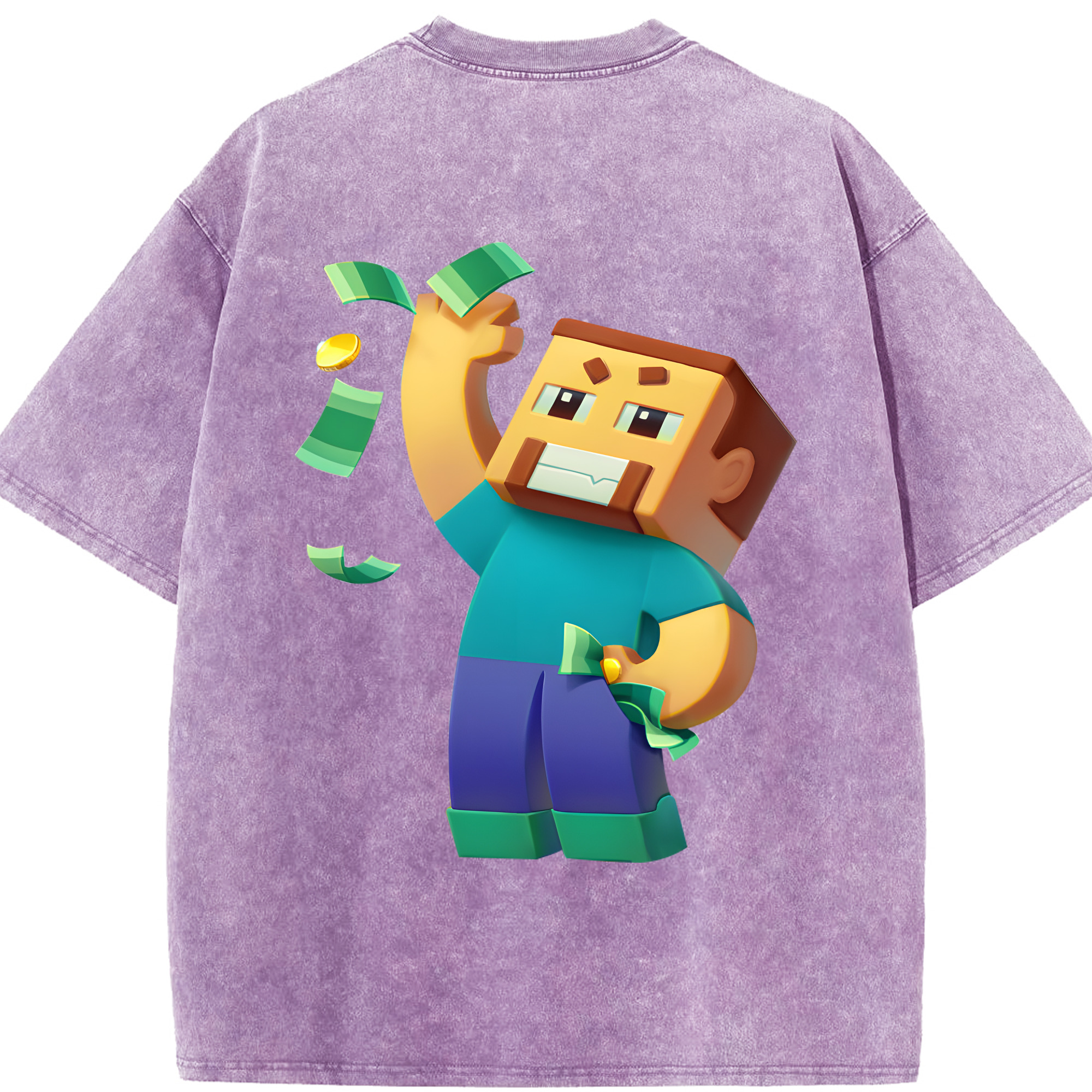 （画像用） マインクラフト ブロックの世界 Minecraft MC Block world 綿100% ヴィンテージ風 半袖Tシャツ（背面プリント）