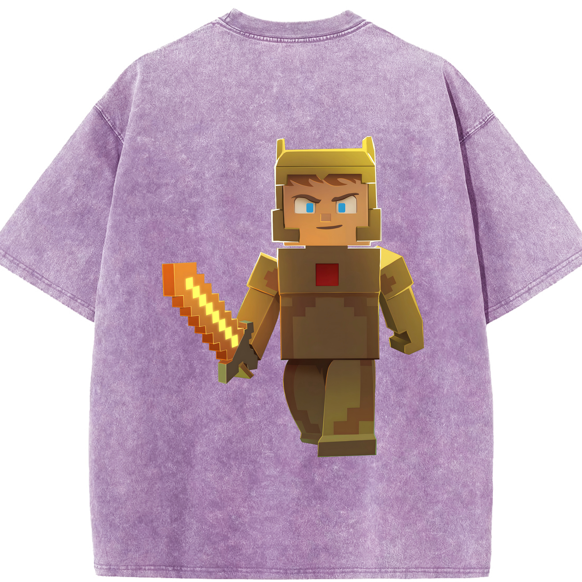 （画像用） マインクラフト ブロックの世界 Minecraft MC Block world 綿100% ヴィンテージ風 半袖Tシャツ（背面プリント）