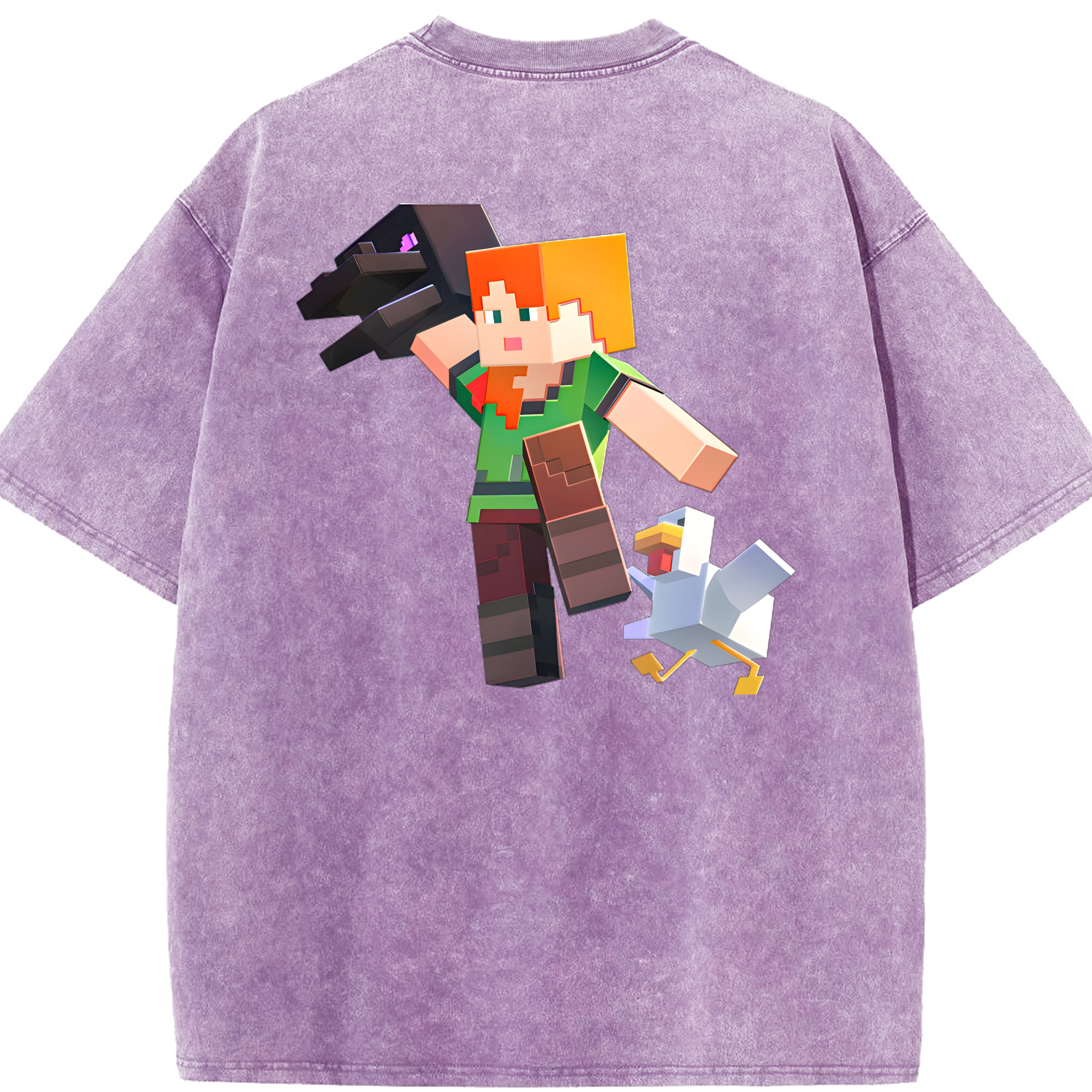 （画像用） マインクラフト ブロックの世界 Minecraft MC Block world 綿100% ヴィンテージ風 半袖Tシャツ（背面プリント）