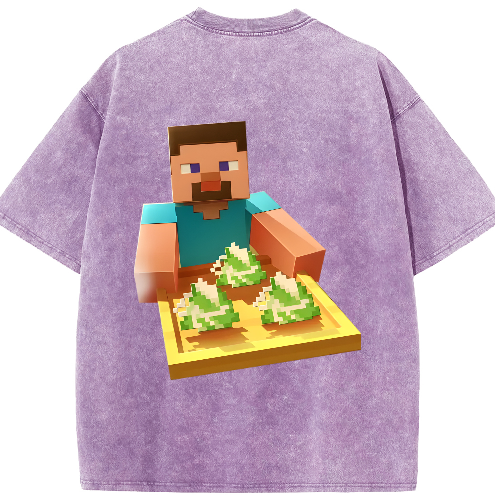 （画像用） マインクラフト ブロックの世界 Minecraft MC Block world 綿100% ヴィンテージ風 半袖Tシャツ（背面プリント）