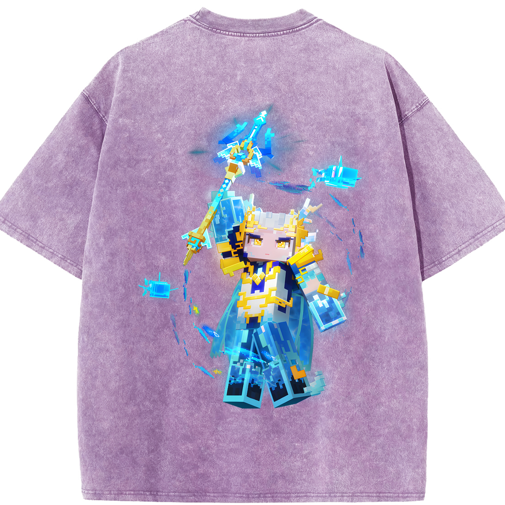 （画像用） マインクラフト ブロックの世界 Minecraft MC Block world 綿100% ヴィンテージ風 半袖Tシャツ（背面プリント）
