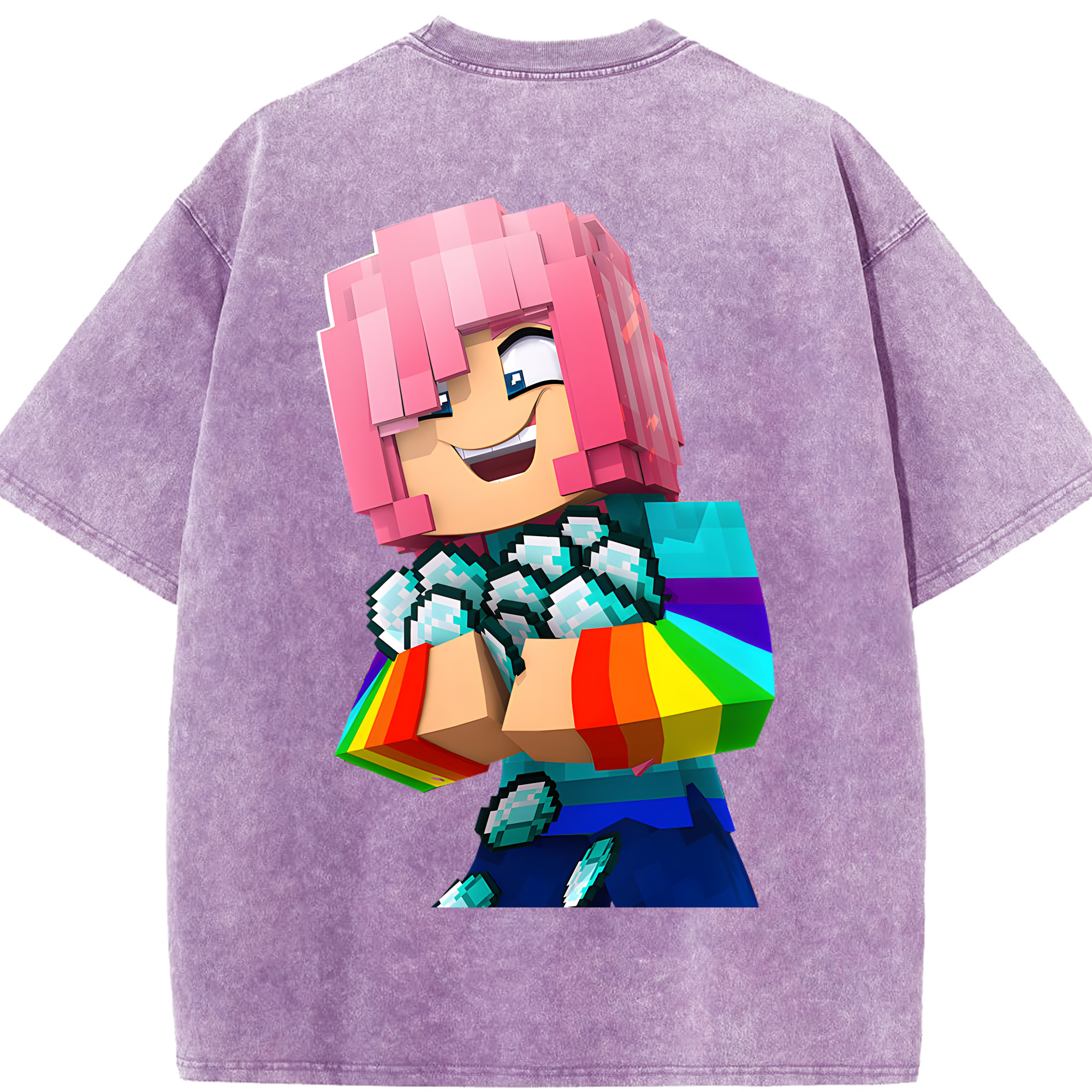 （画像用） マインクラフト ブロックの世界 Minecraft MC Block world 綿100% ヴィンテージ風 半袖Tシャツ（背面プリント）