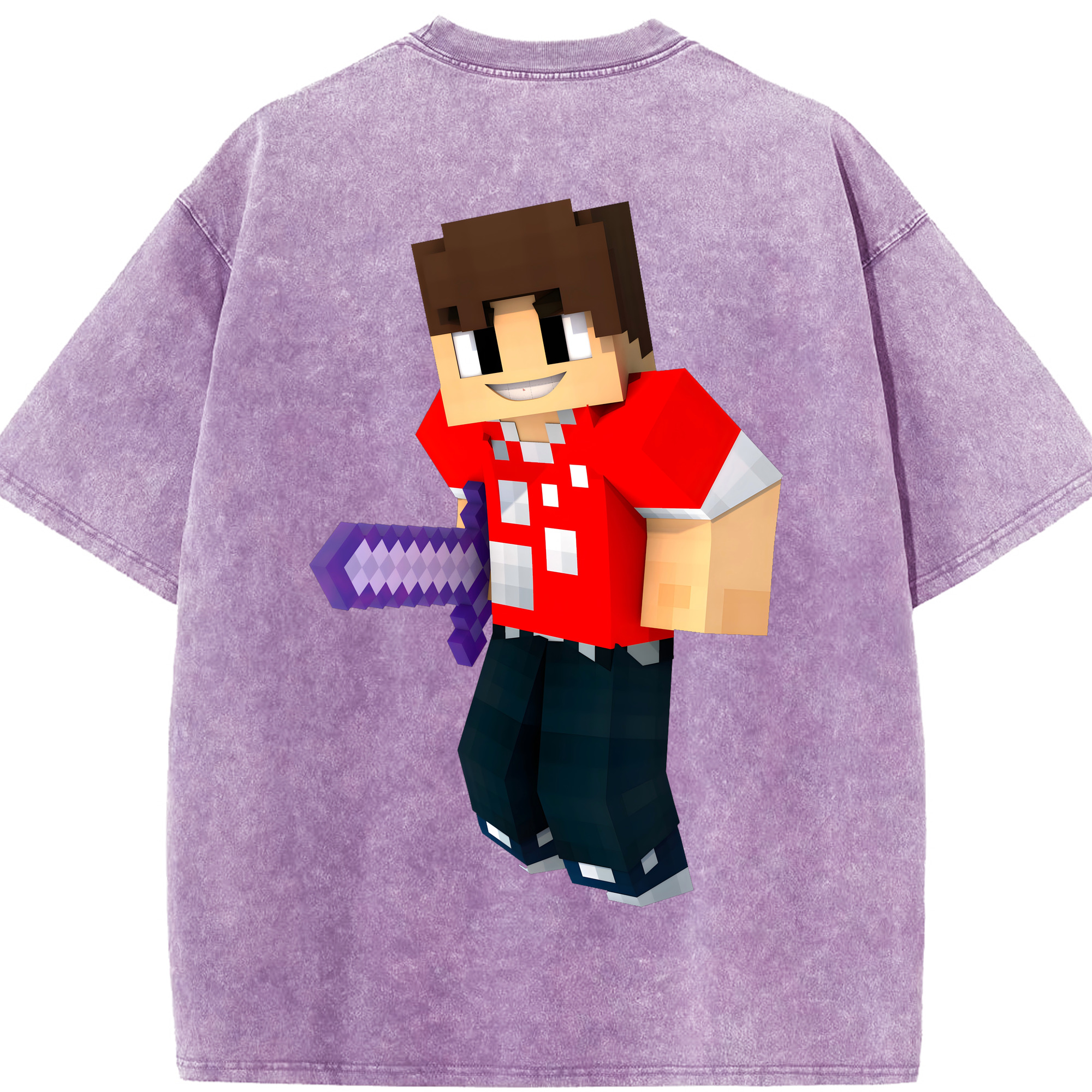 （画像用） マインクラフト ブロックの世界 Minecraft MC Block world 綿100% ヴィンテージ風 半袖Tシャツ（背面プリント）