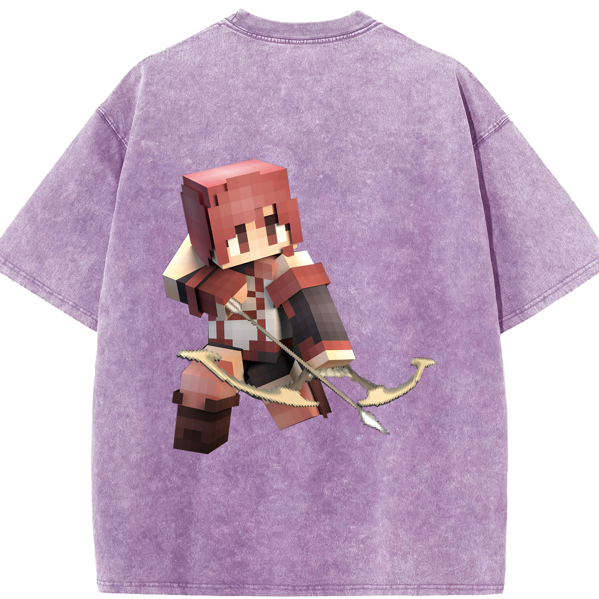 （画像用） マインクラフト ブロックの世界 Minecraft MC Block world 綿100% ヴィンテージ風 半袖Tシャツ（背面プリント）
