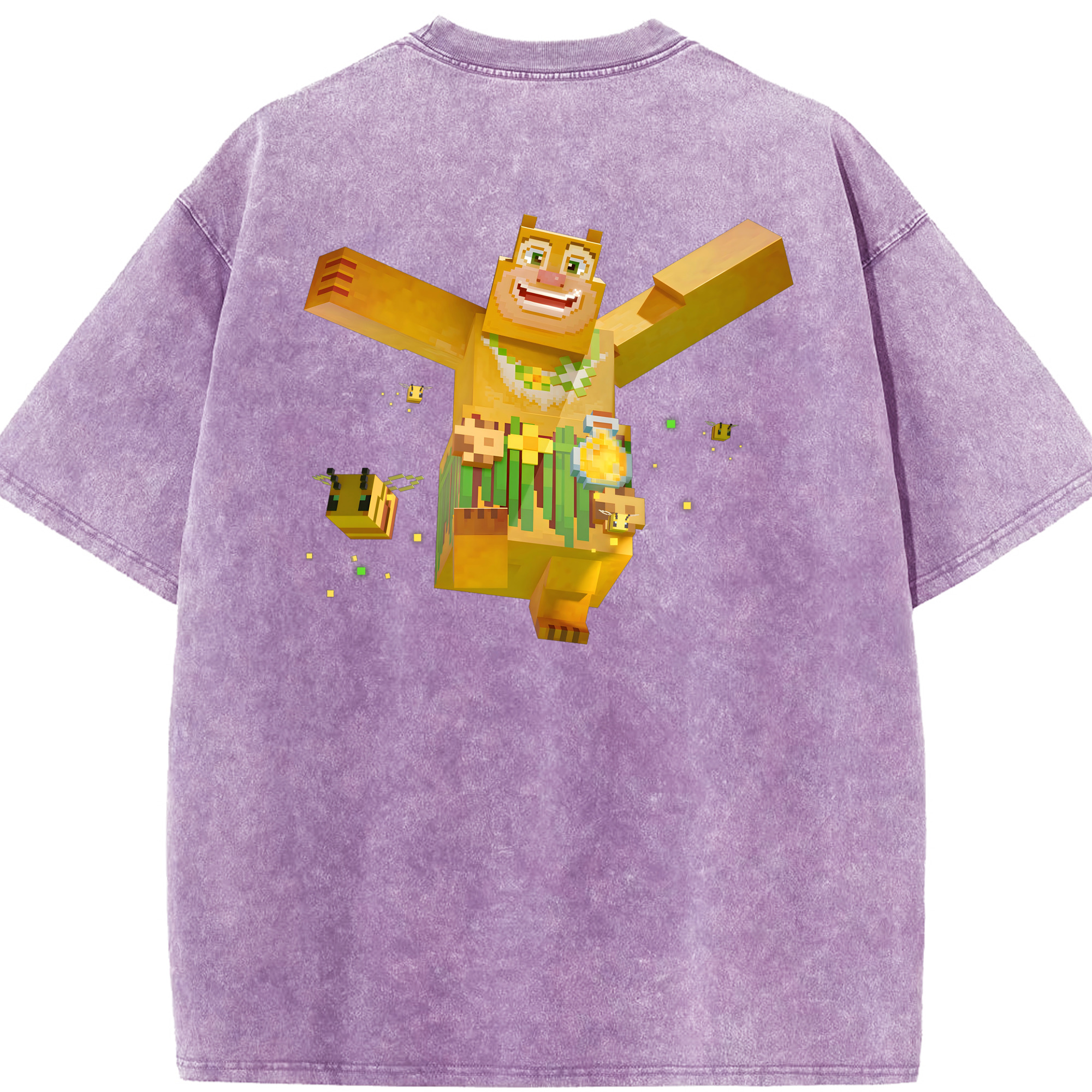 （画像用） マインクラフト ブロックの世界 Minecraft MC Block world 綿100% ヴィンテージ風 半袖Tシャツ（背面プリント）