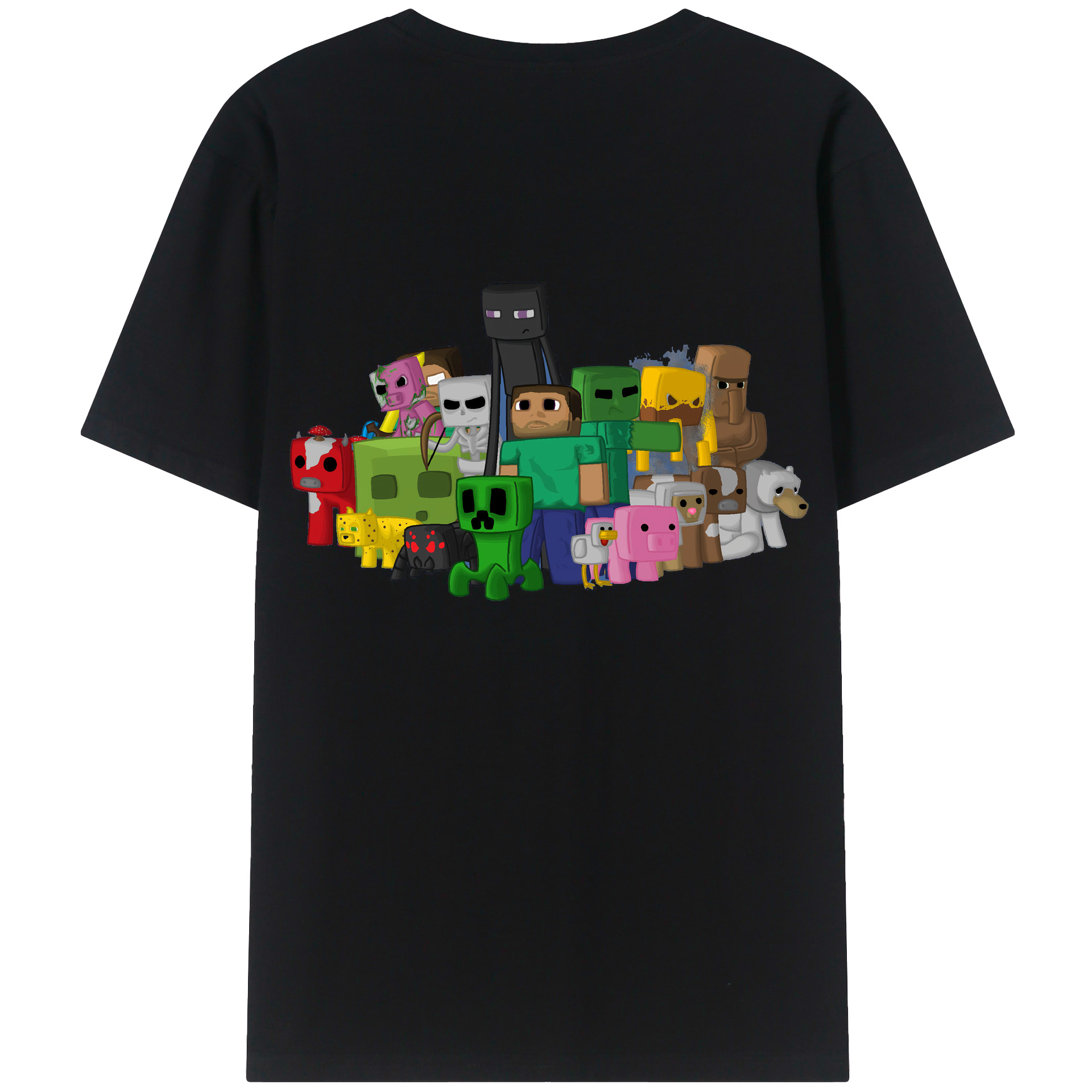 （画像用） マインクラフト ブロックの世界 Minecraft MC Block world 綿100％ メンズ半袖Tシャツ（バックプリント） 通気性