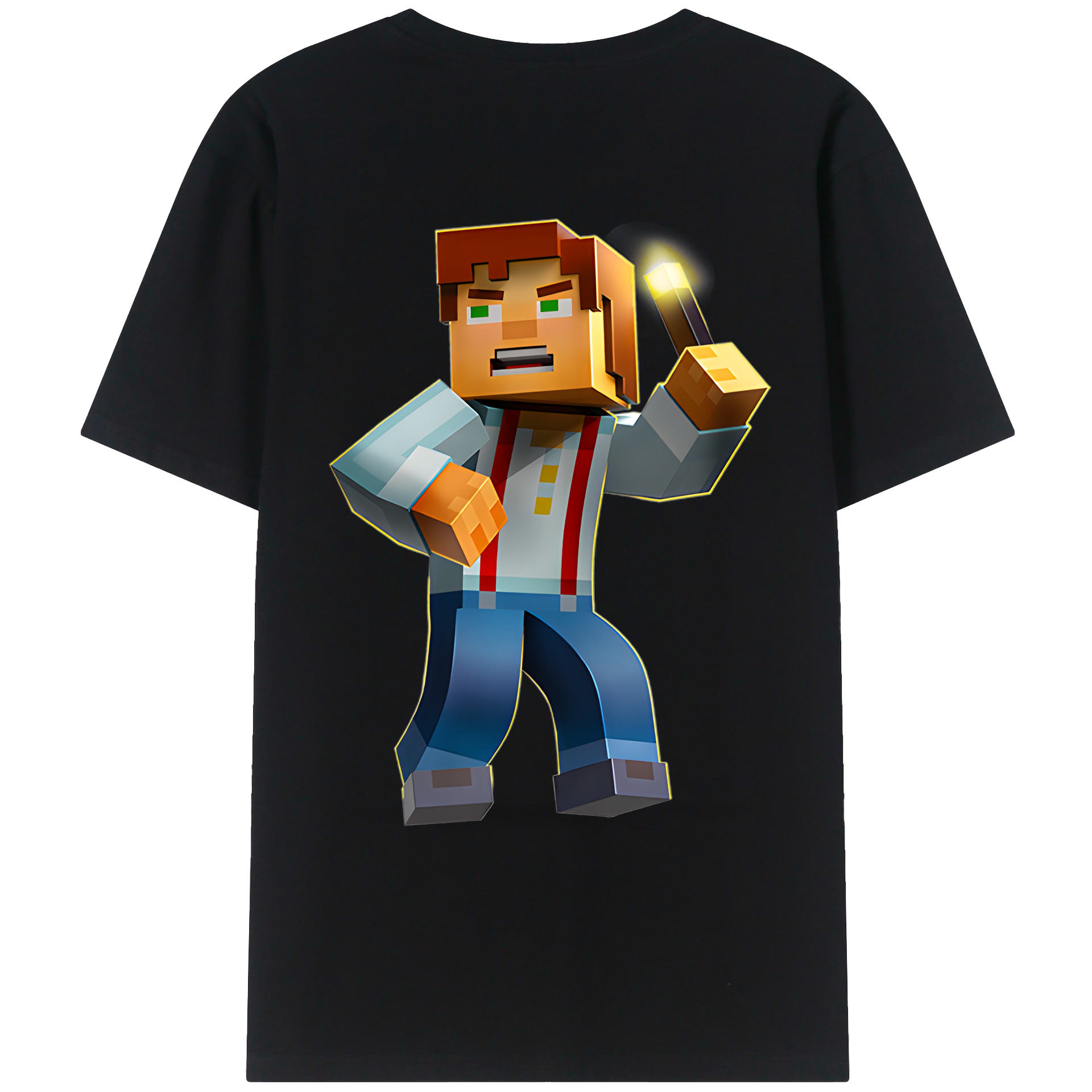 （画像用） マインクラフト ブロックの世界 Minecraft MC Block world 綿100％ メンズ半袖Tシャツ（バックプリント） 通気性