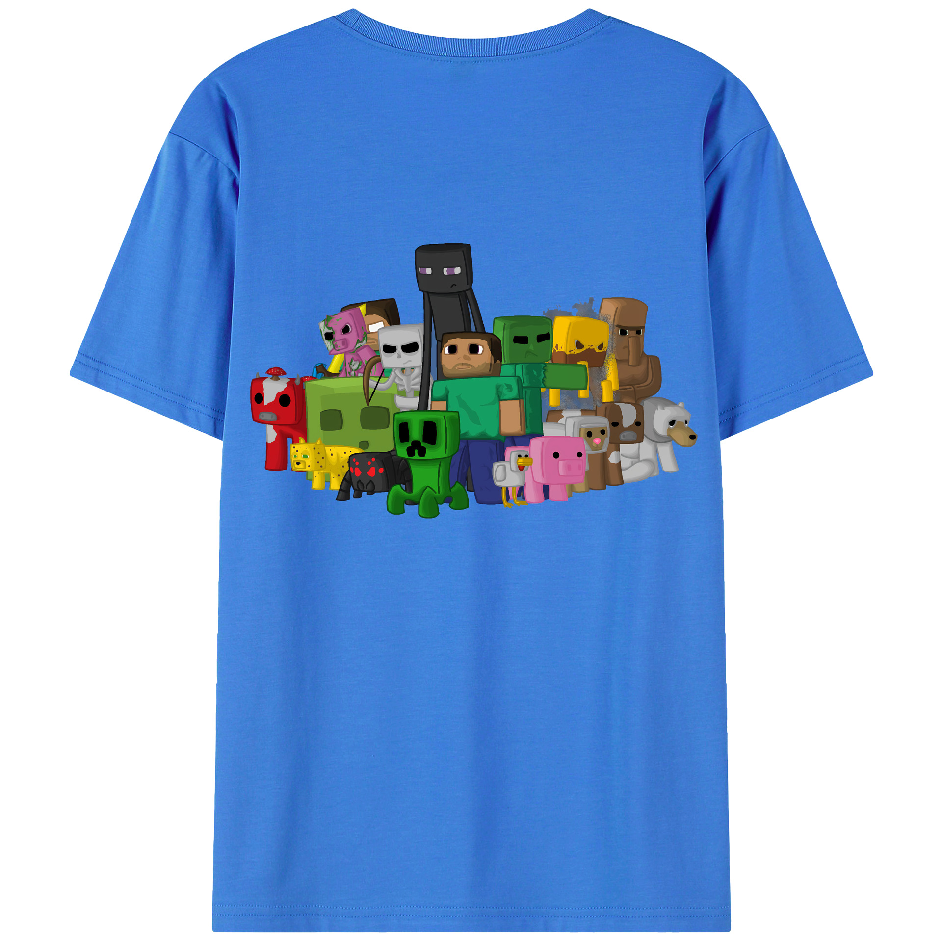 （画像用） マインクラフト ブロックの世界 Minecraft MC Block world 綿100％ メンズ半袖Tシャツ（バックプリント） 通気性