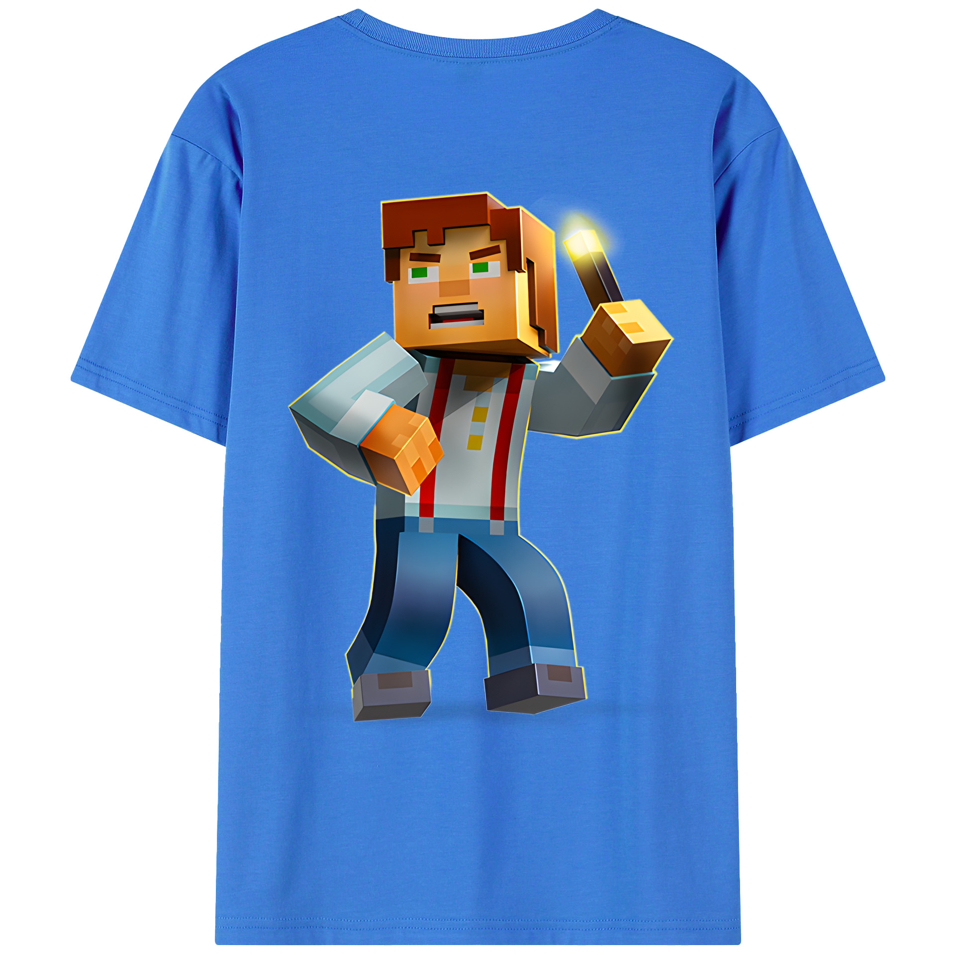 （画像用） マインクラフト ブロックの世界 Minecraft MC Block world 綿100％ メンズ半袖Tシャツ（バックプリント） 通気性