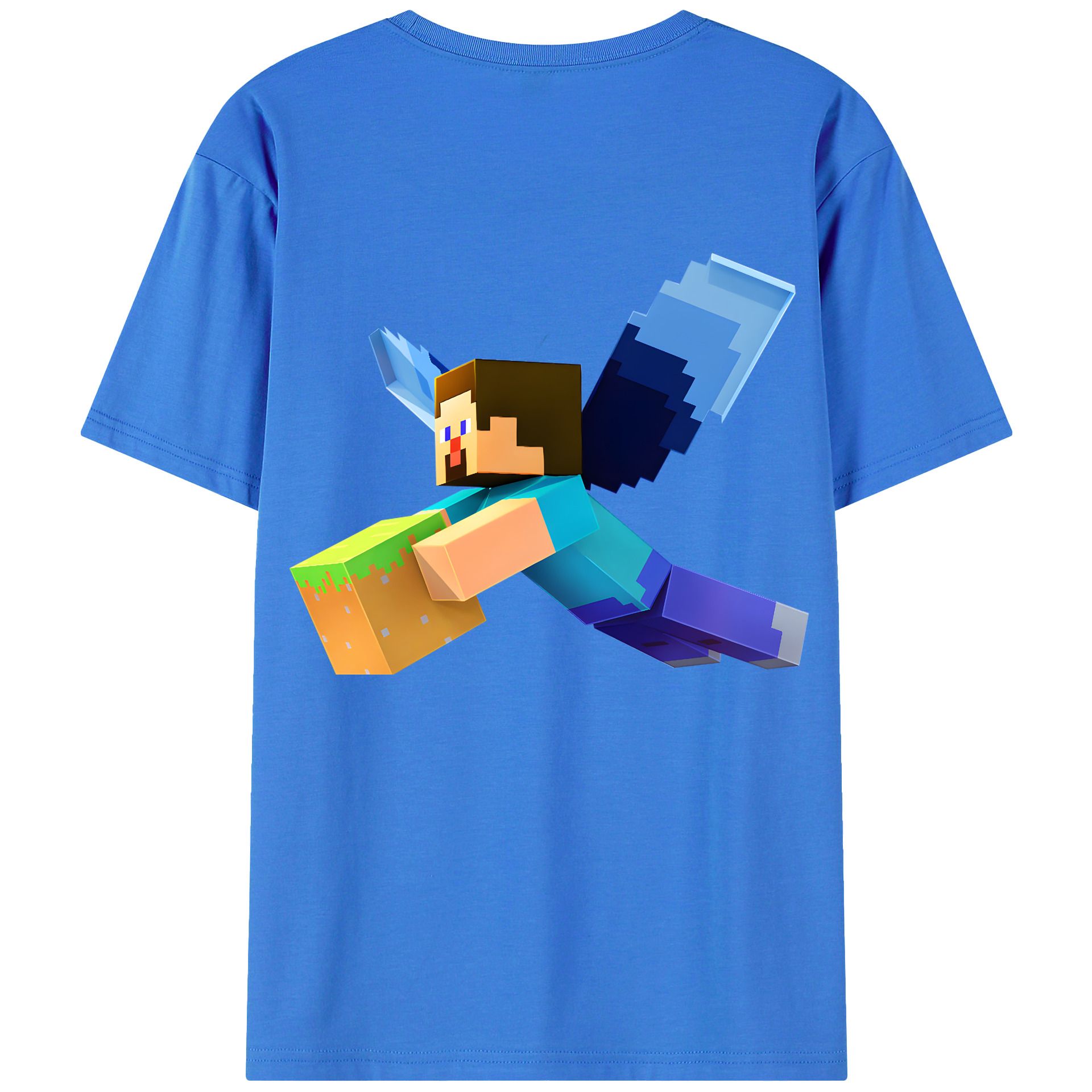 （画像用） マインクラフト ブロックの世界 Minecraft MC Block world 綿100％ メンズ半袖Tシャツ（バックプリント） 通気性