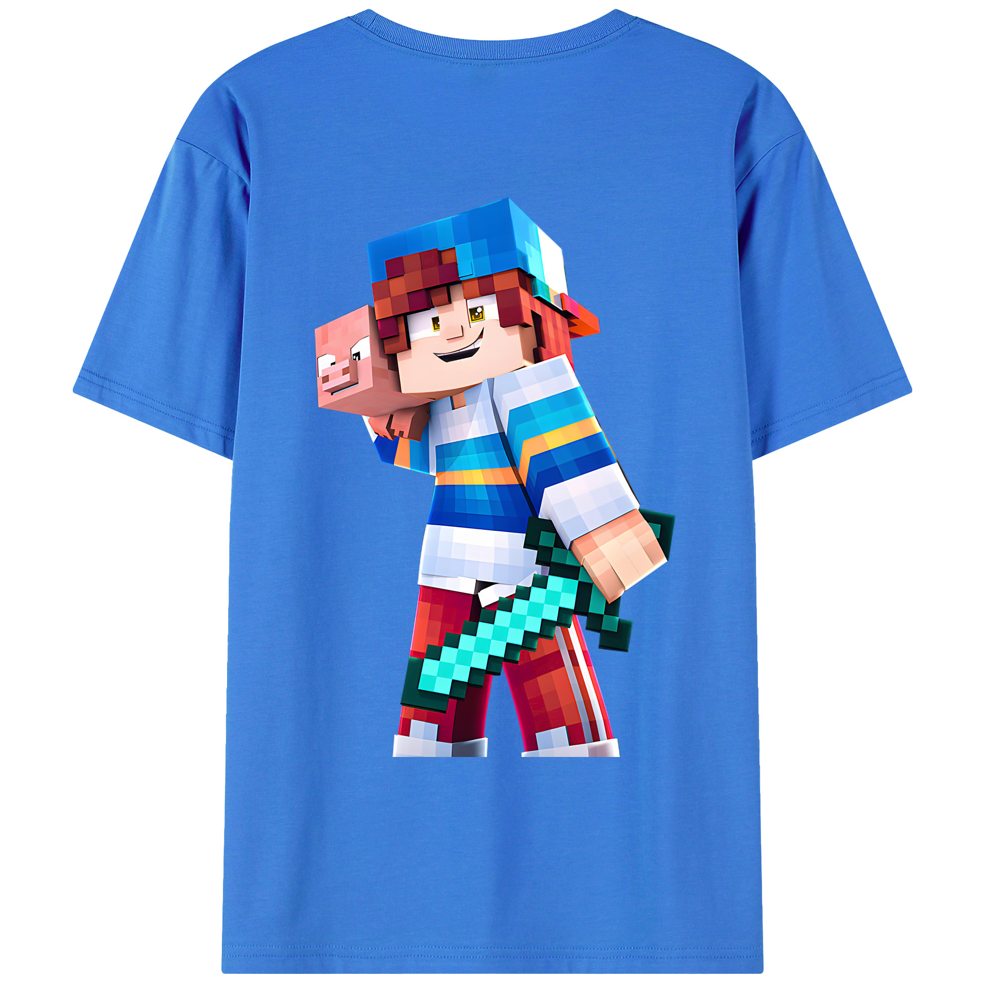 （画像用） マインクラフト ブロックの世界 Minecraft MC Block world 綿100％ メンズ半袖Tシャツ（バックプリント） 通気性