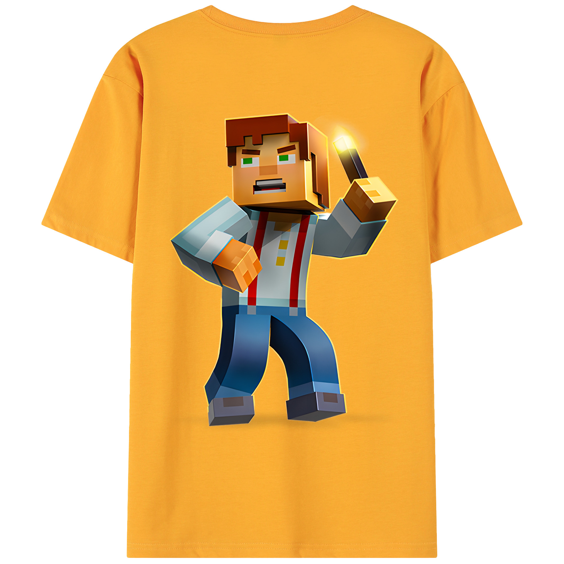 （画像用） マインクラフト ブロックの世界 Minecraft MC Block world 綿100％ メンズ半袖Tシャツ（バックプリント） 通気性