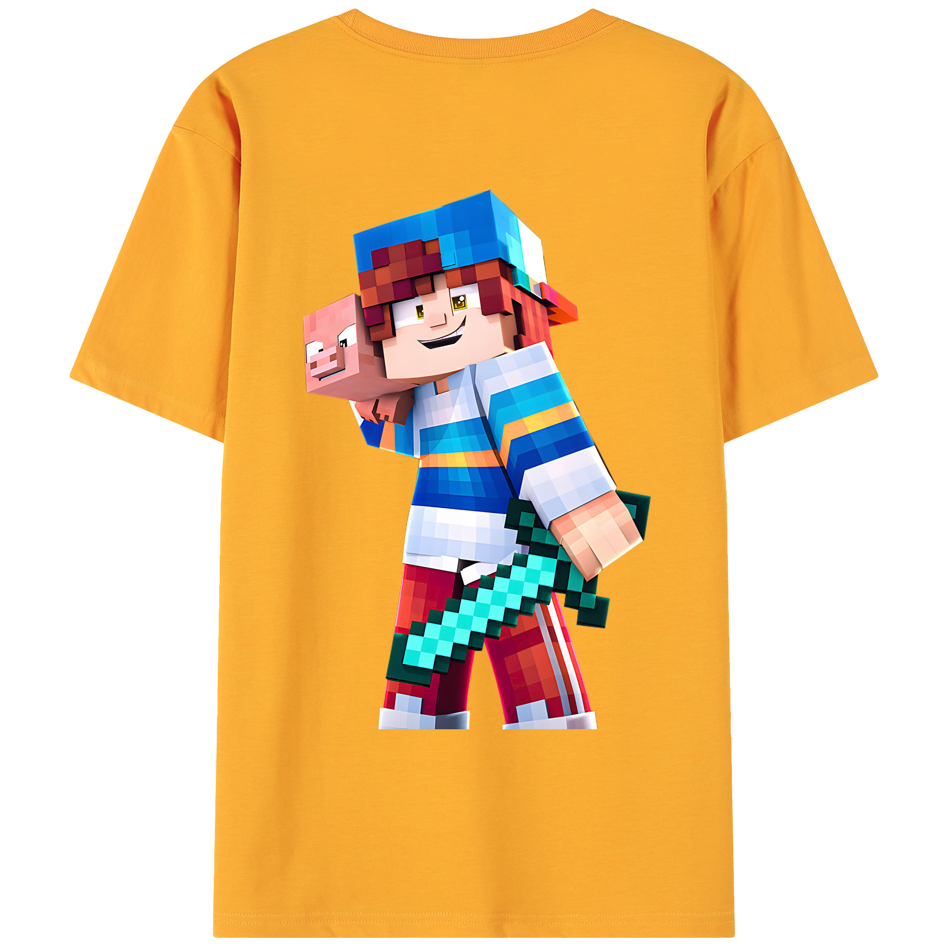 （画像用） マインクラフト ブロックの世界 Minecraft MC Block world 綿100％ メンズ半袖Tシャツ（バックプリント） 通気性