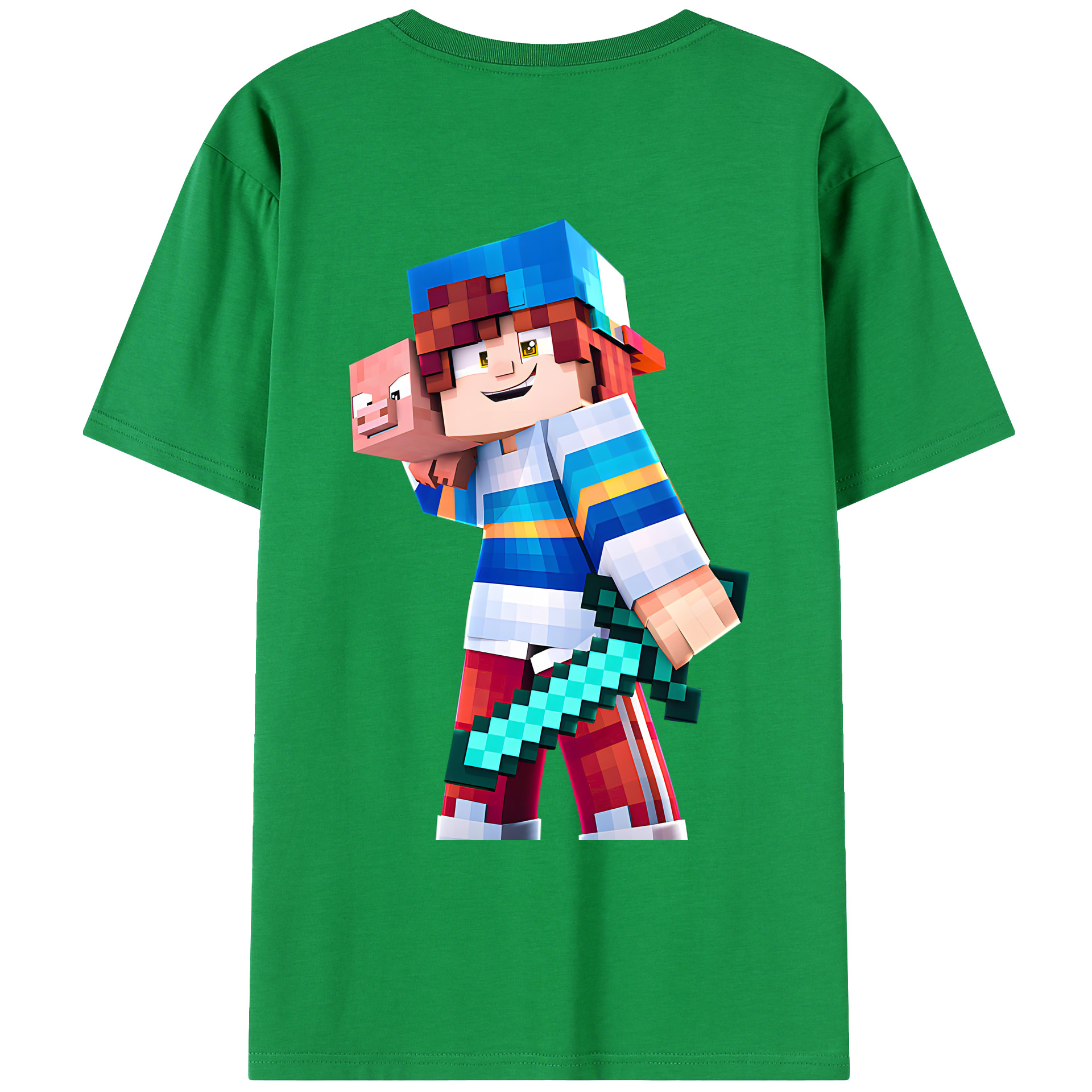 （画像用） マインクラフト ブロックの世界 Minecraft MC Block world 綿100％ メンズ半袖Tシャツ（バックプリント） 通気性