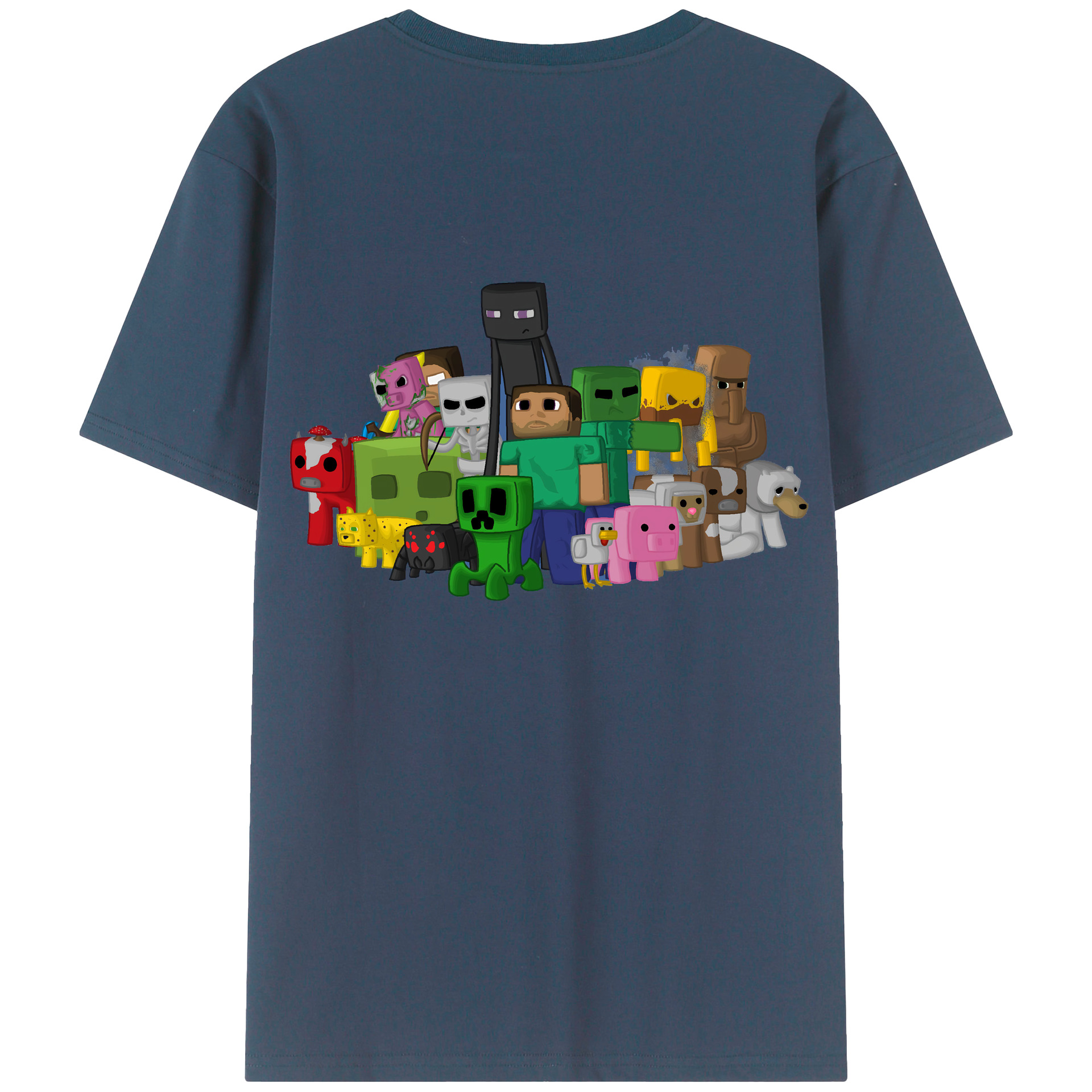 （画像用） マインクラフト ブロックの世界 Minecraft MC Block world 綿100％ メンズ半袖Tシャツ（バックプリント） 通気性