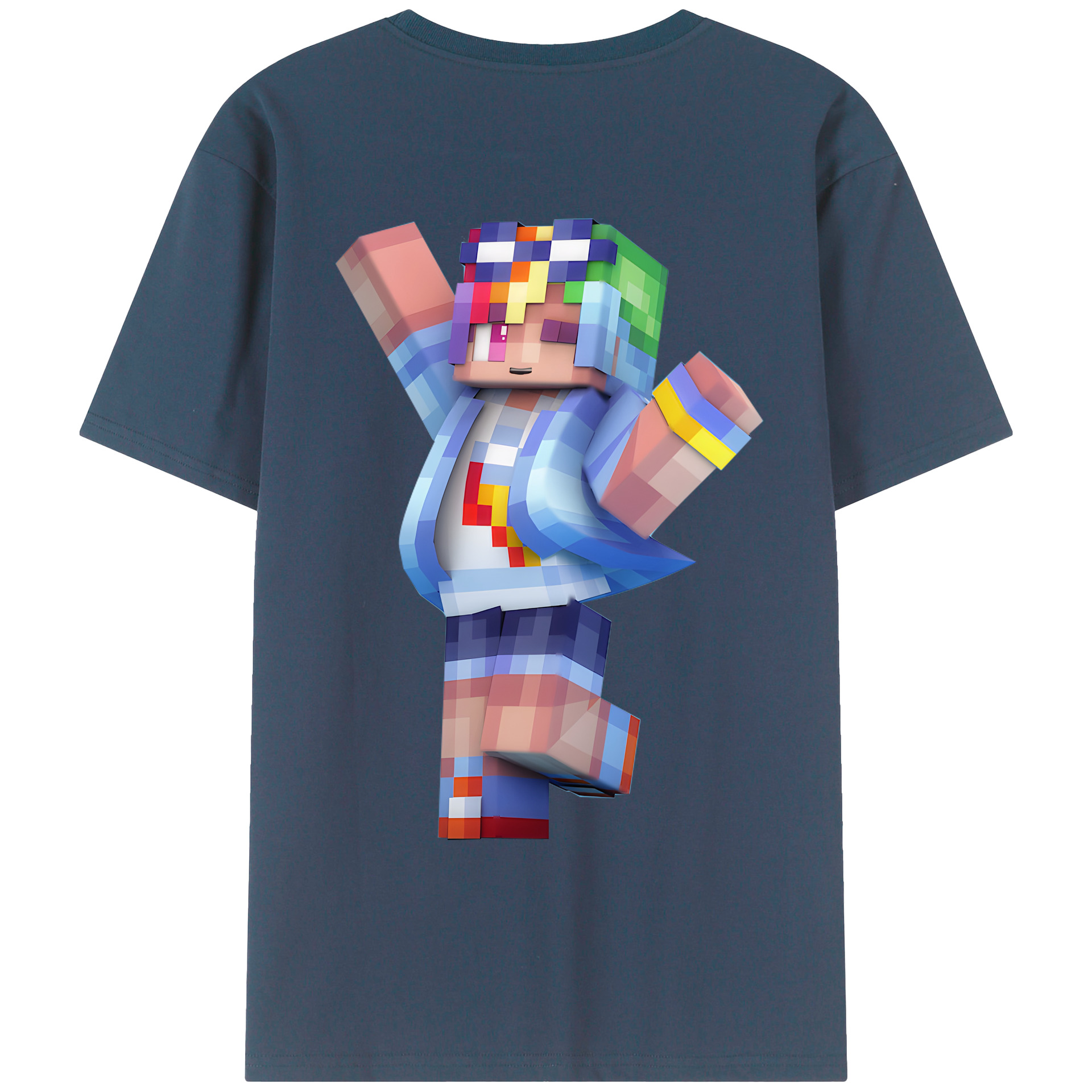 （画像用） マインクラフト ブロックの世界 Minecraft MC Block world 綿100％ メンズ半袖Tシャツ（バックプリント） 通気性