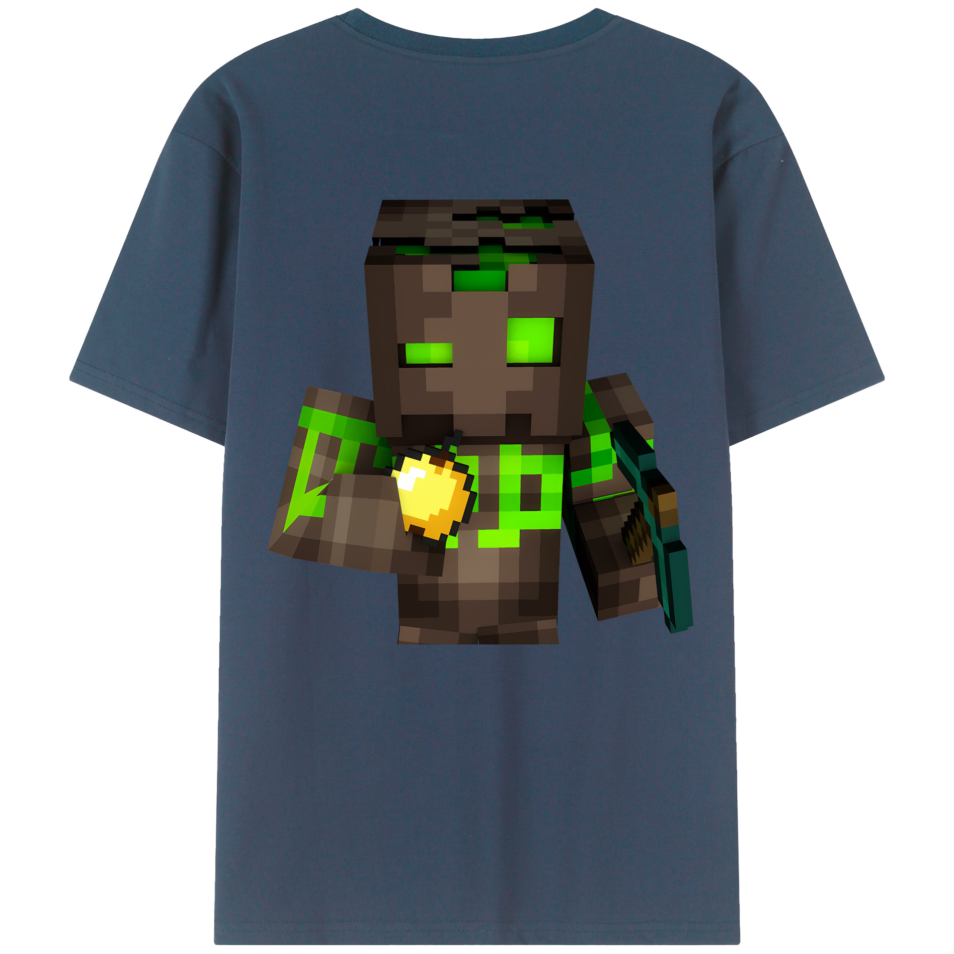 （画像用） マインクラフト ブロックの世界 Minecraft MC Block world 綿100％ メンズ半袖Tシャツ（バックプリント） 通気性
