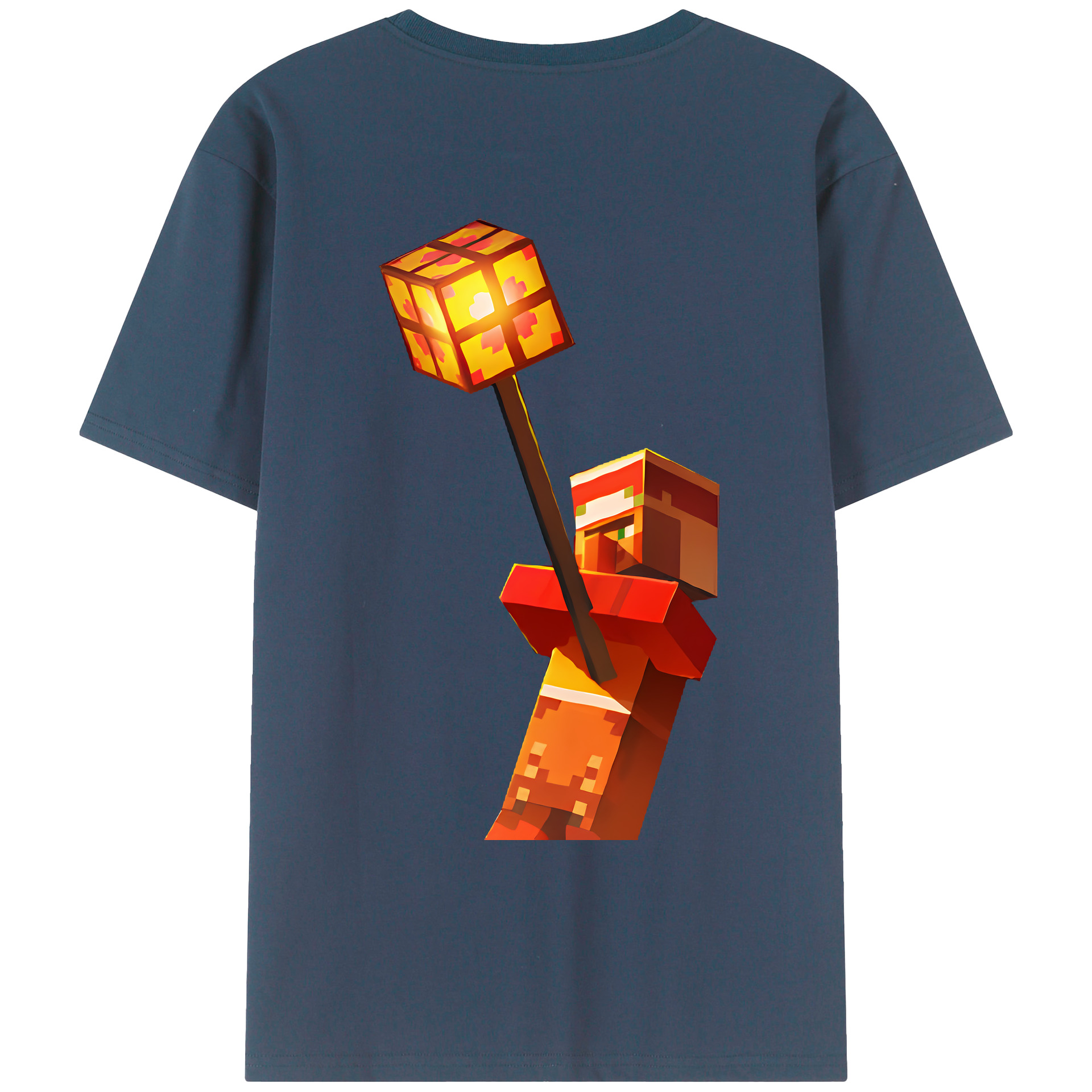 （画像用） マインクラフト ブロックの世界 Minecraft MC Block world 綿100％ メンズ半袖Tシャツ（バックプリント） 通気性