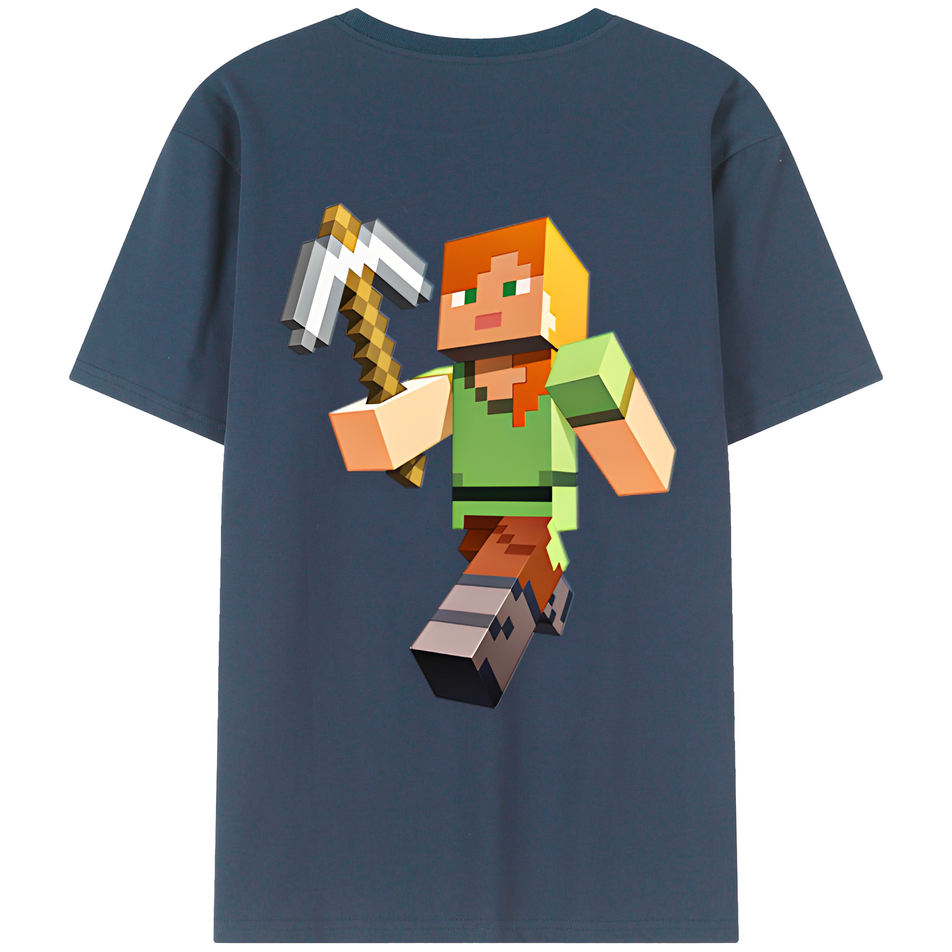 （画像用） マインクラフト ブロックの世界 Minecraft MC Block world 綿100％ メンズ半袖Tシャツ（バックプリント） 通気性
