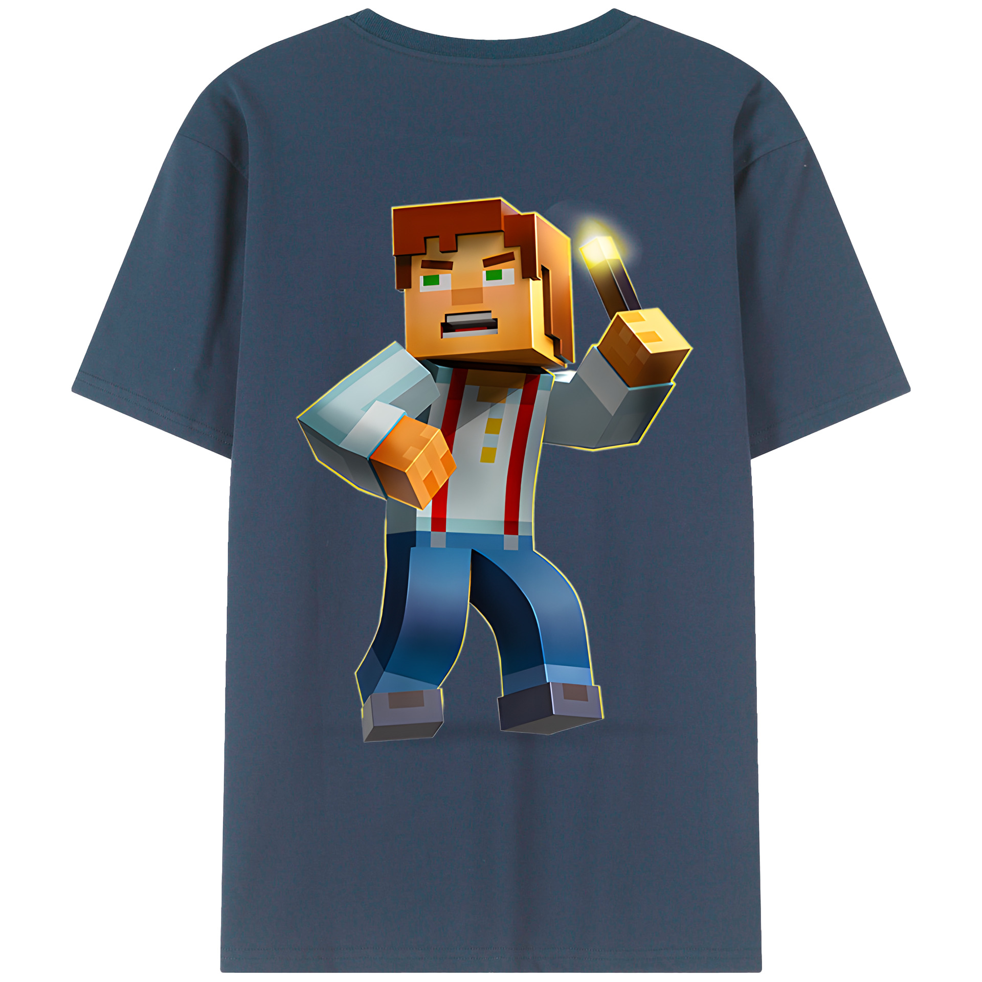 （画像用） マインクラフト ブロックの世界 Minecraft MC Block world 綿100％ メンズ半袖Tシャツ（バックプリント） 通気性