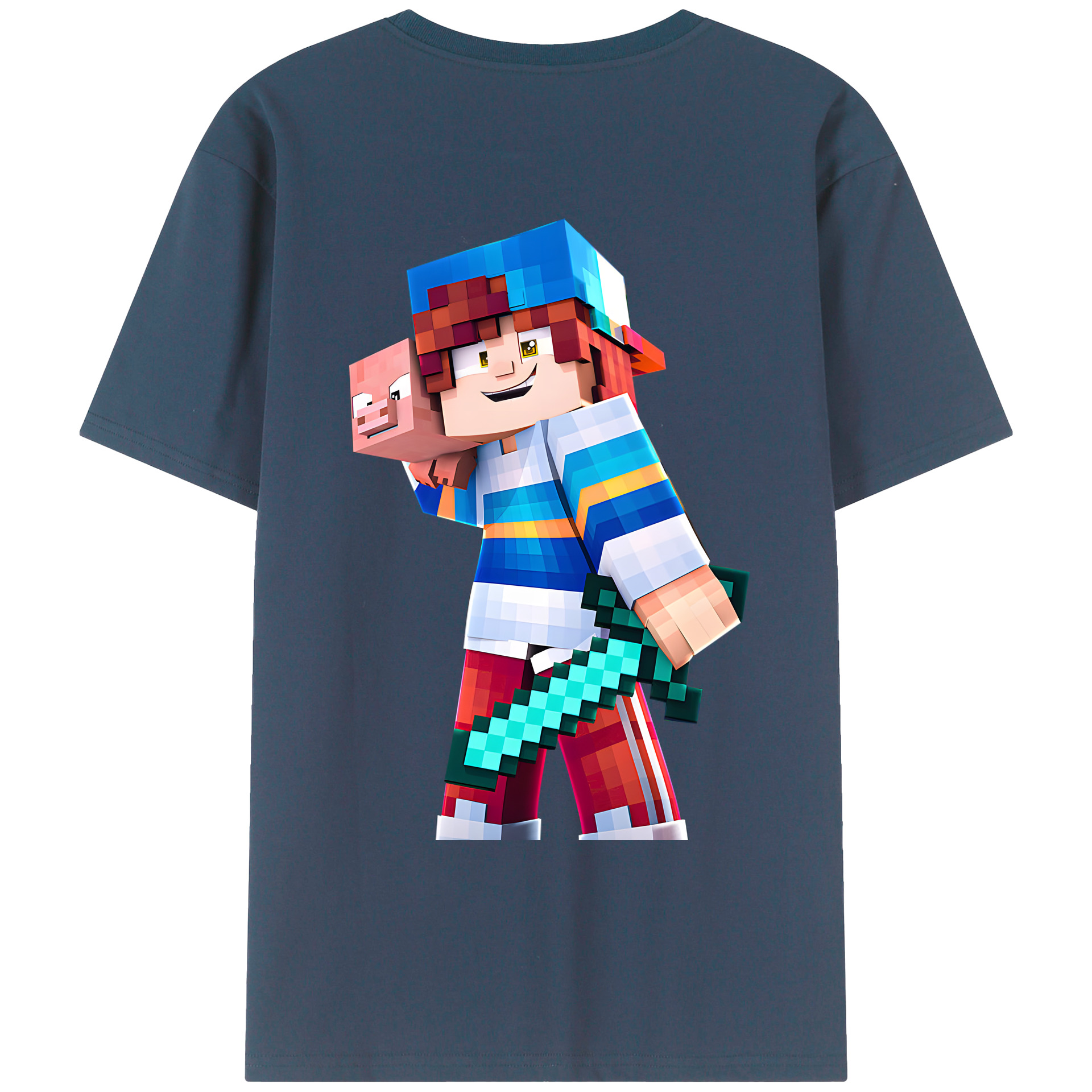 （画像用） マインクラフト ブロックの世界 Minecraft MC Block world 綿100％ メンズ半袖Tシャツ（バックプリント） 通気性