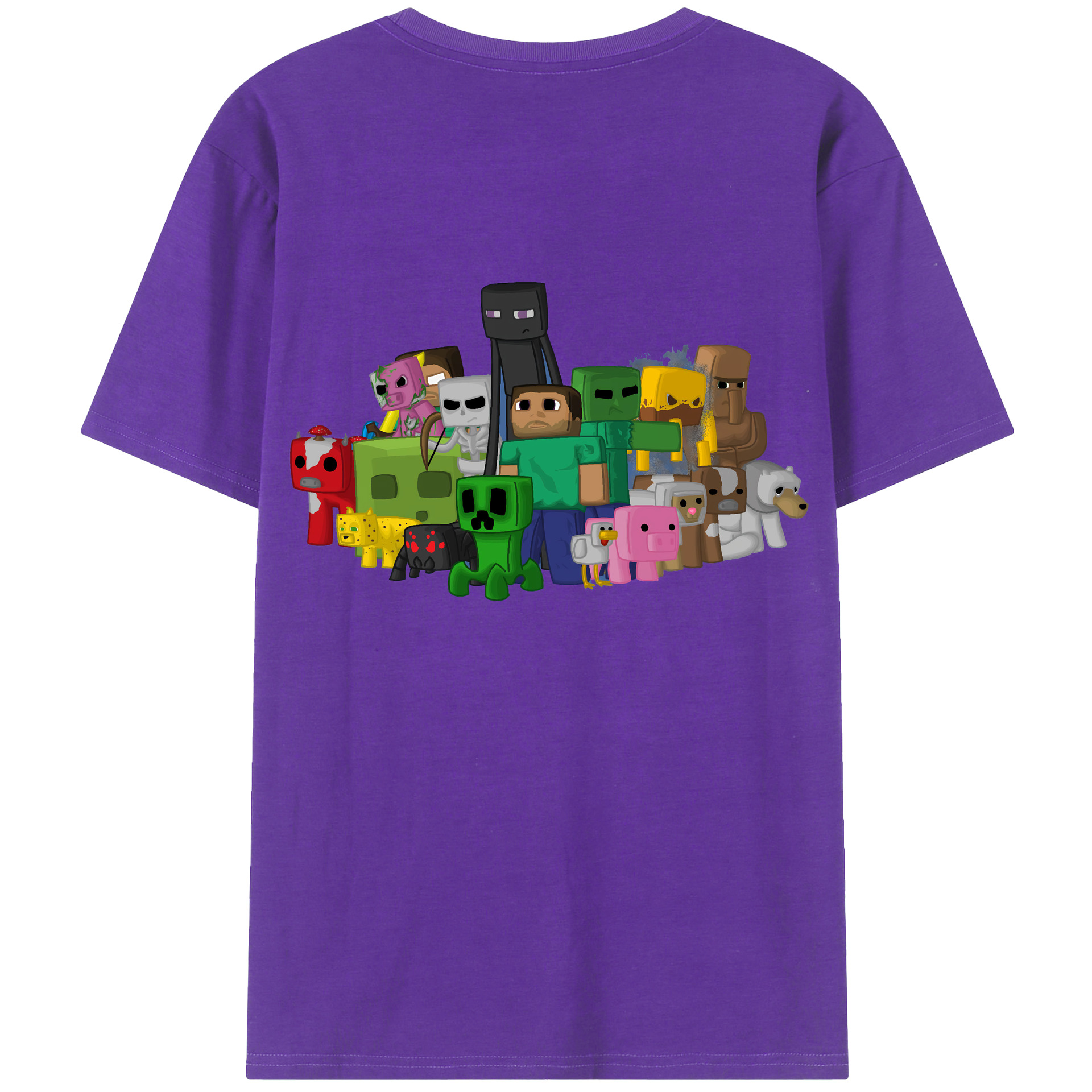 （画像用） マインクラフト ブロックの世界 Minecraft MC Block world 綿100％ メンズ半袖Tシャツ（バックプリント） 通気性
