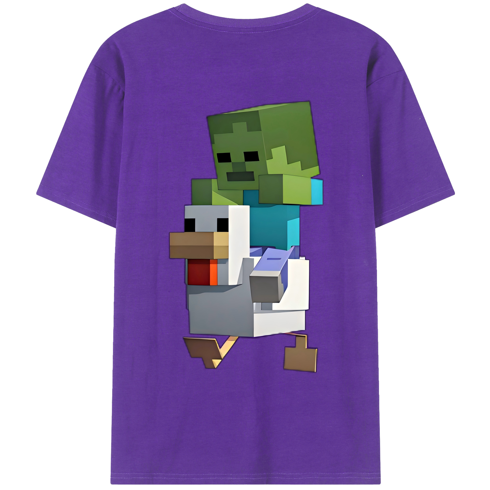 （画像用） マインクラフト ブロックの世界 Minecraft MC Block world 綿100％ メンズ半袖Tシャツ（バックプリント） 通気性