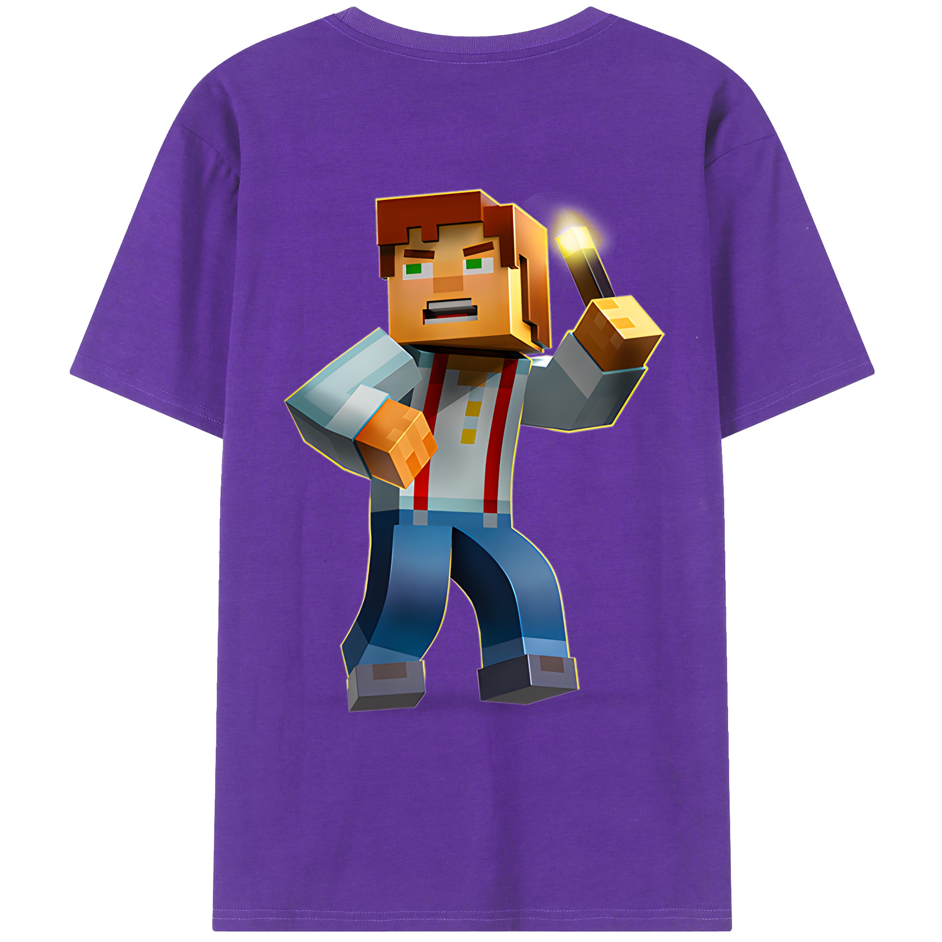 （画像用） マインクラフト ブロックの世界 Minecraft MC Block world 綿100％ メンズ半袖Tシャツ（バックプリント） 通気性