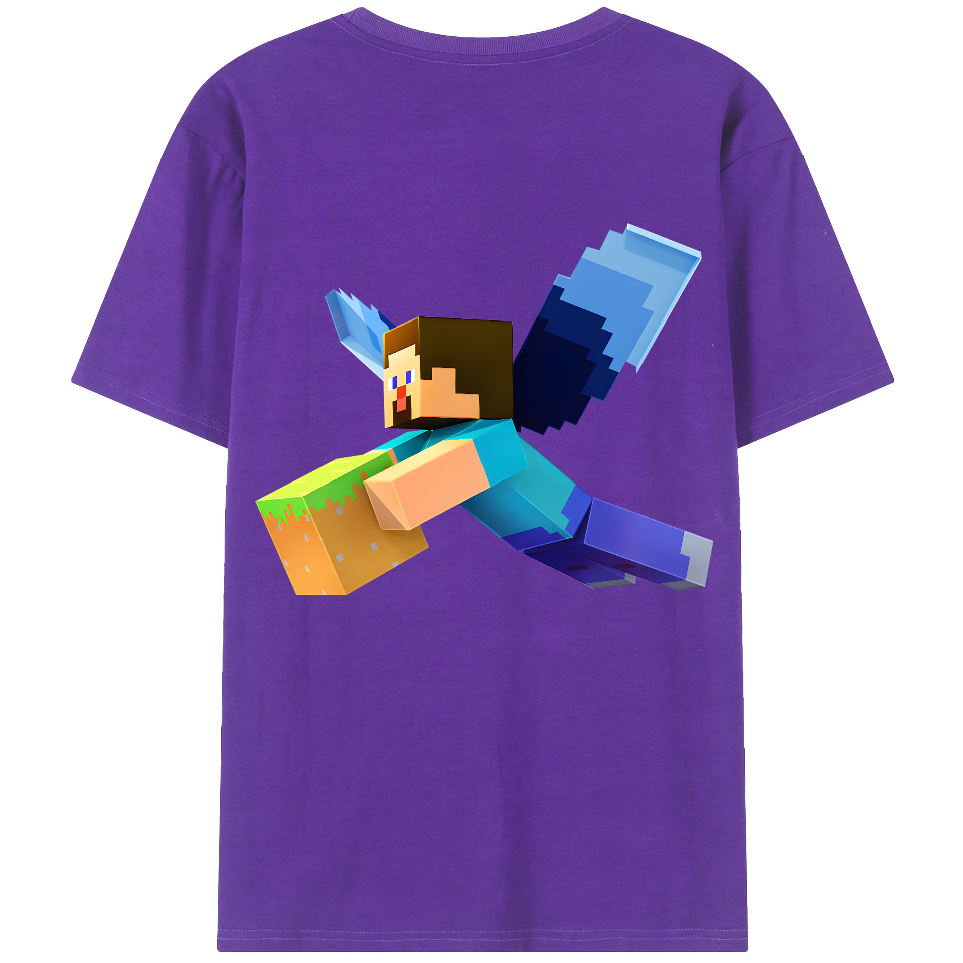 （画像用） マインクラフト ブロックの世界 Minecraft MC Block world 綿100％ メンズ半袖Tシャツ（バックプリント） 通気性