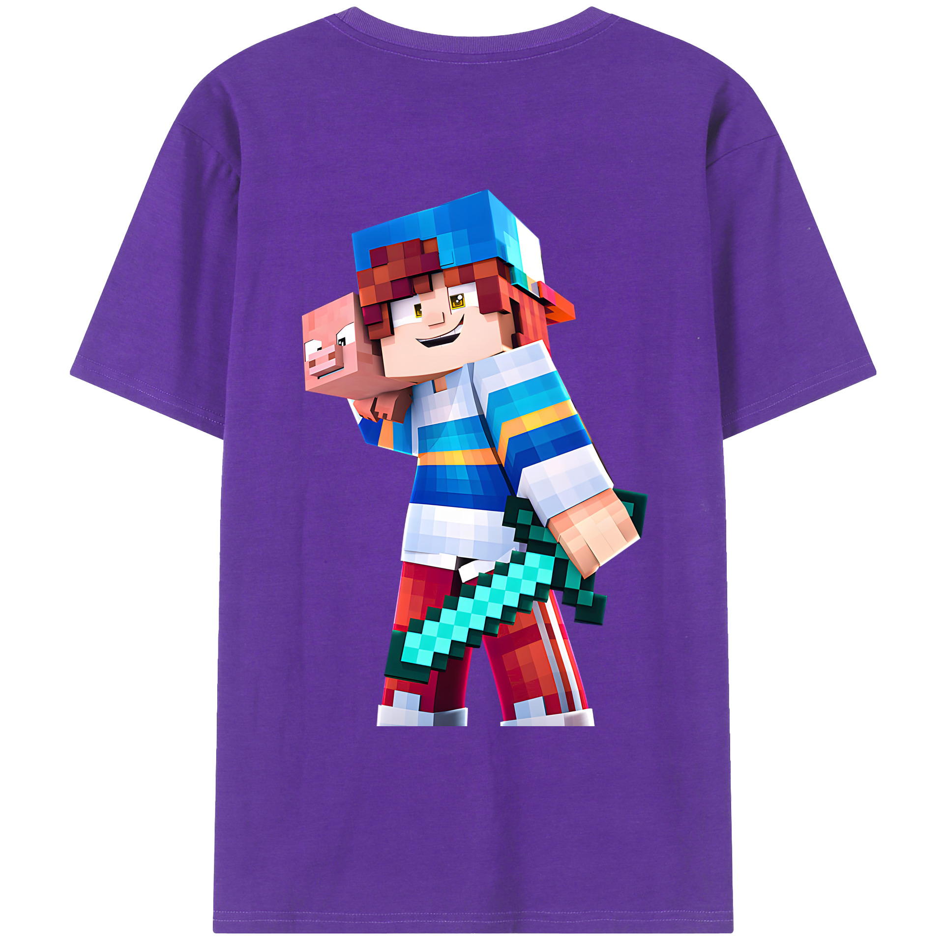 （画像用） マインクラフト ブロックの世界 Minecraft MC Block world 綿100％ メンズ半袖Tシャツ（バックプリント） 通気性