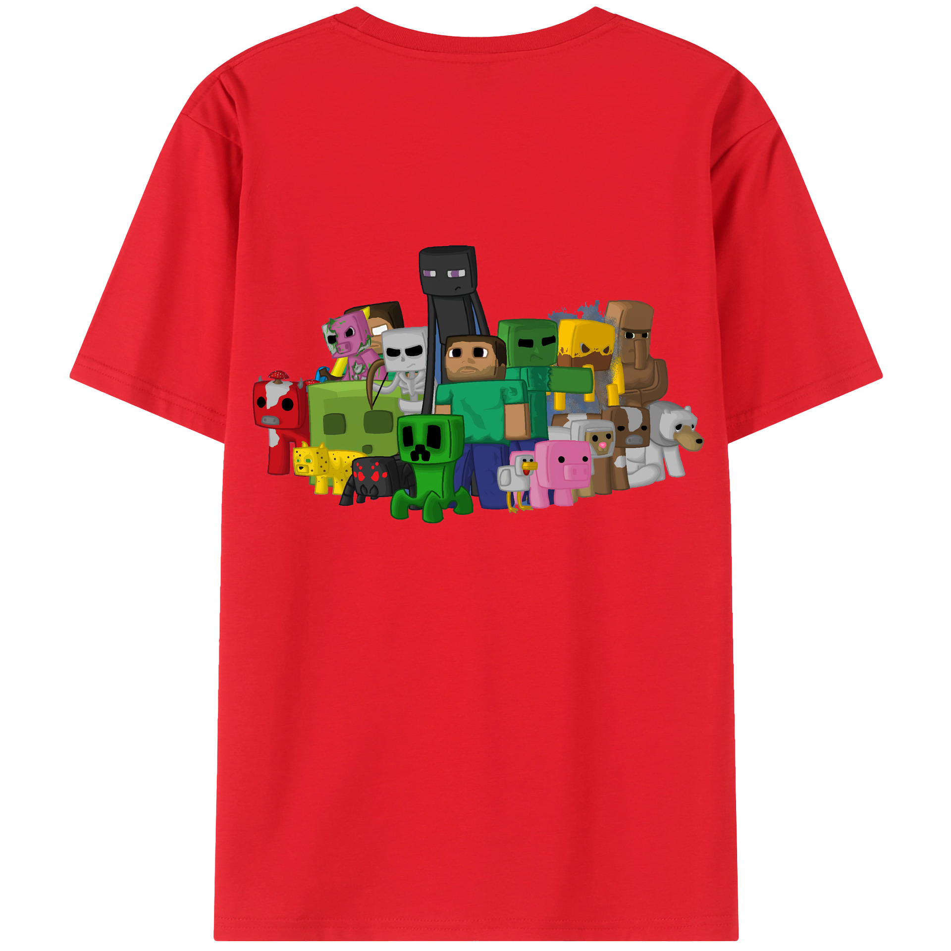 （画像用） マインクラフト ブロックの世界 Minecraft MC Block world 綿100％ メンズ半袖Tシャツ（バックプリント） 通気性