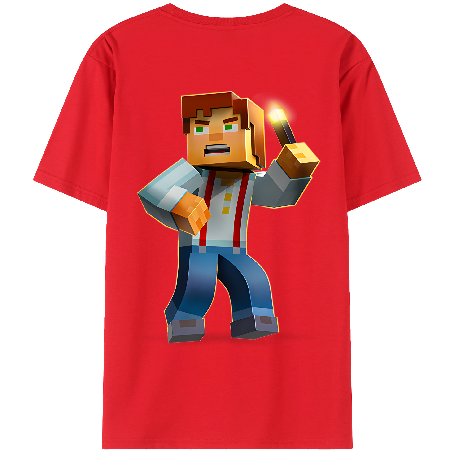 （画像用） マインクラフト ブロックの世界 Minecraft MC Block world 綿100％ メンズ半袖Tシャツ（バックプリント） 通気性