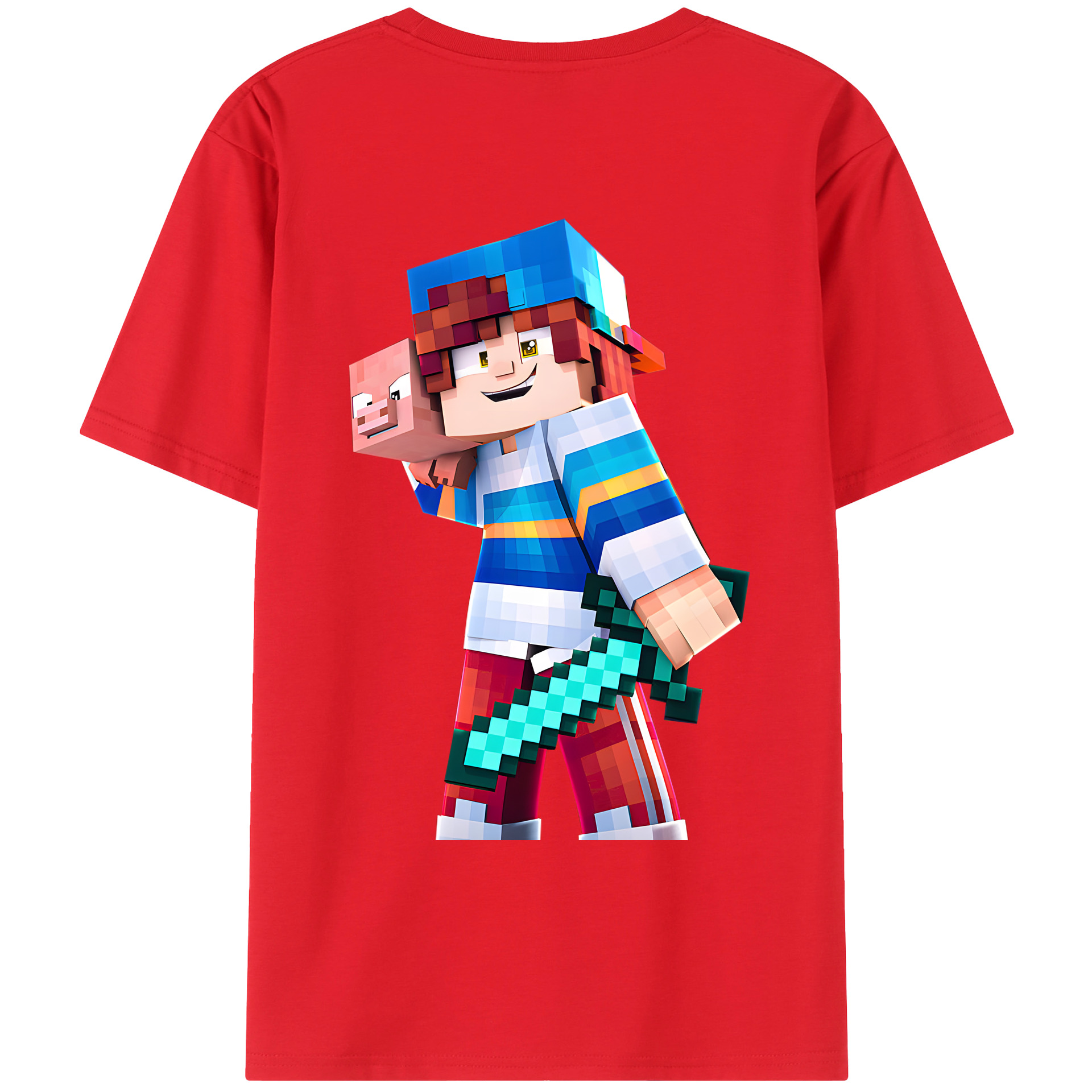 （画像用） マインクラフト ブロックの世界 Minecraft MC Block world 綿100％ メンズ半袖Tシャツ（バックプリント） 通気性
