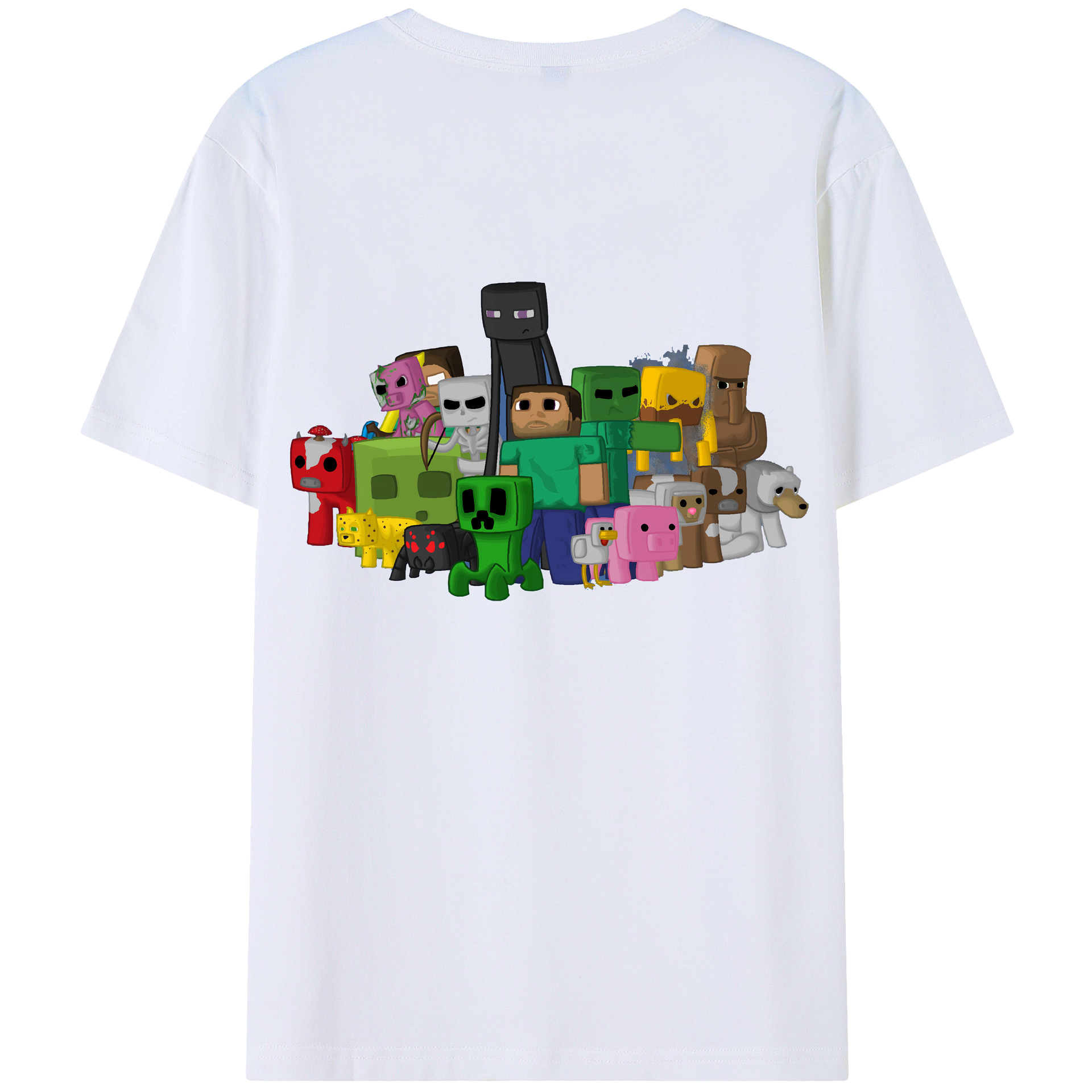 （画像用） マインクラフト ブロックの世界 Minecraft MC Block world 綿100％ メンズ半袖Tシャツ（バックプリント） 通気性