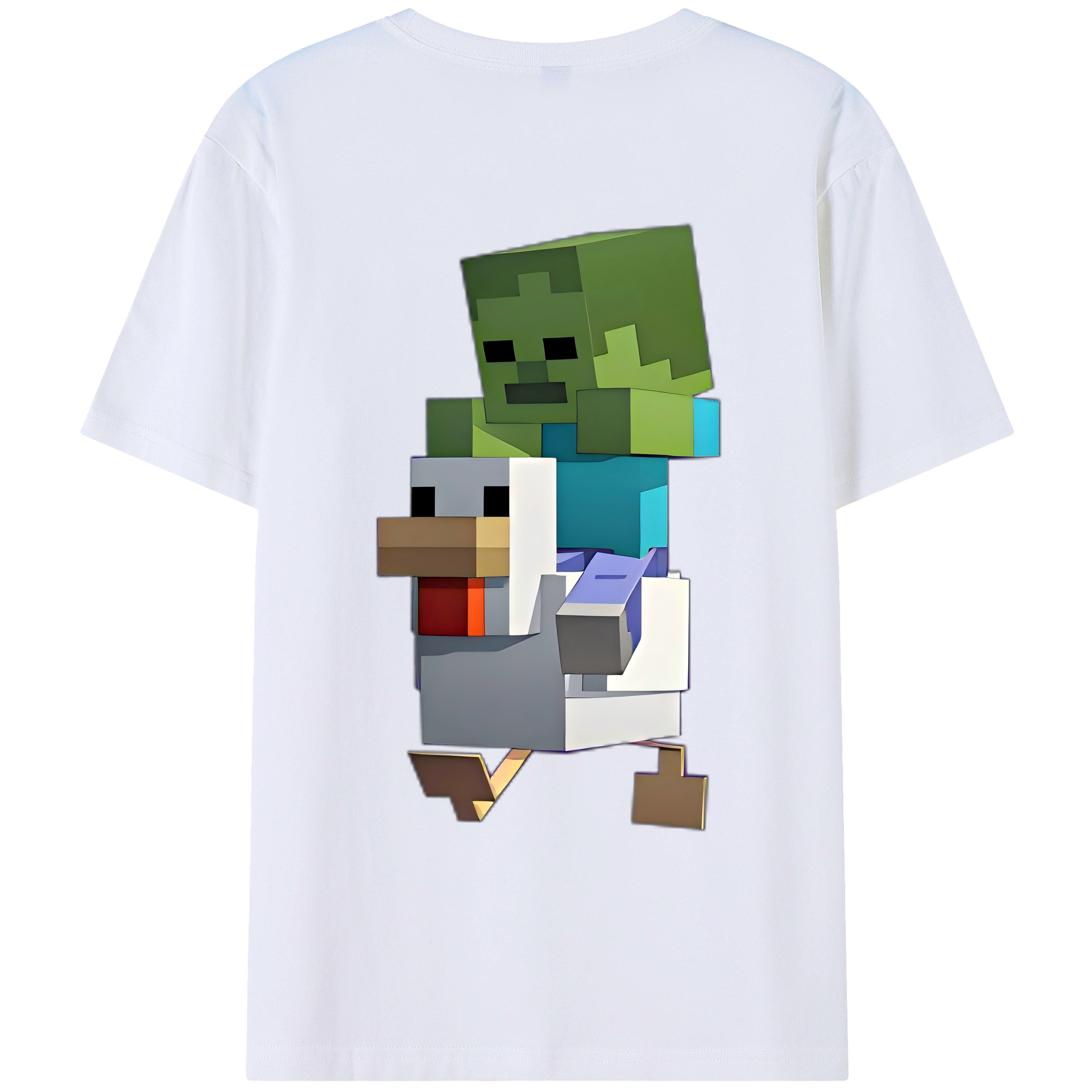 （画像用） マインクラフト ブロックの世界 Minecraft MC Block world 綿100％ メンズ半袖Tシャツ（バックプリント） 通気性