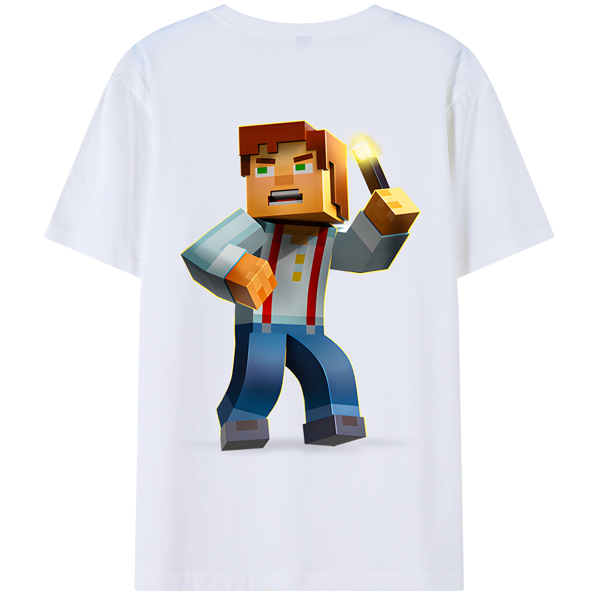 （画像用） マインクラフト ブロックの世界 Minecraft MC Block world 綿100％ メンズ半袖Tシャツ（バックプリント） 通気性