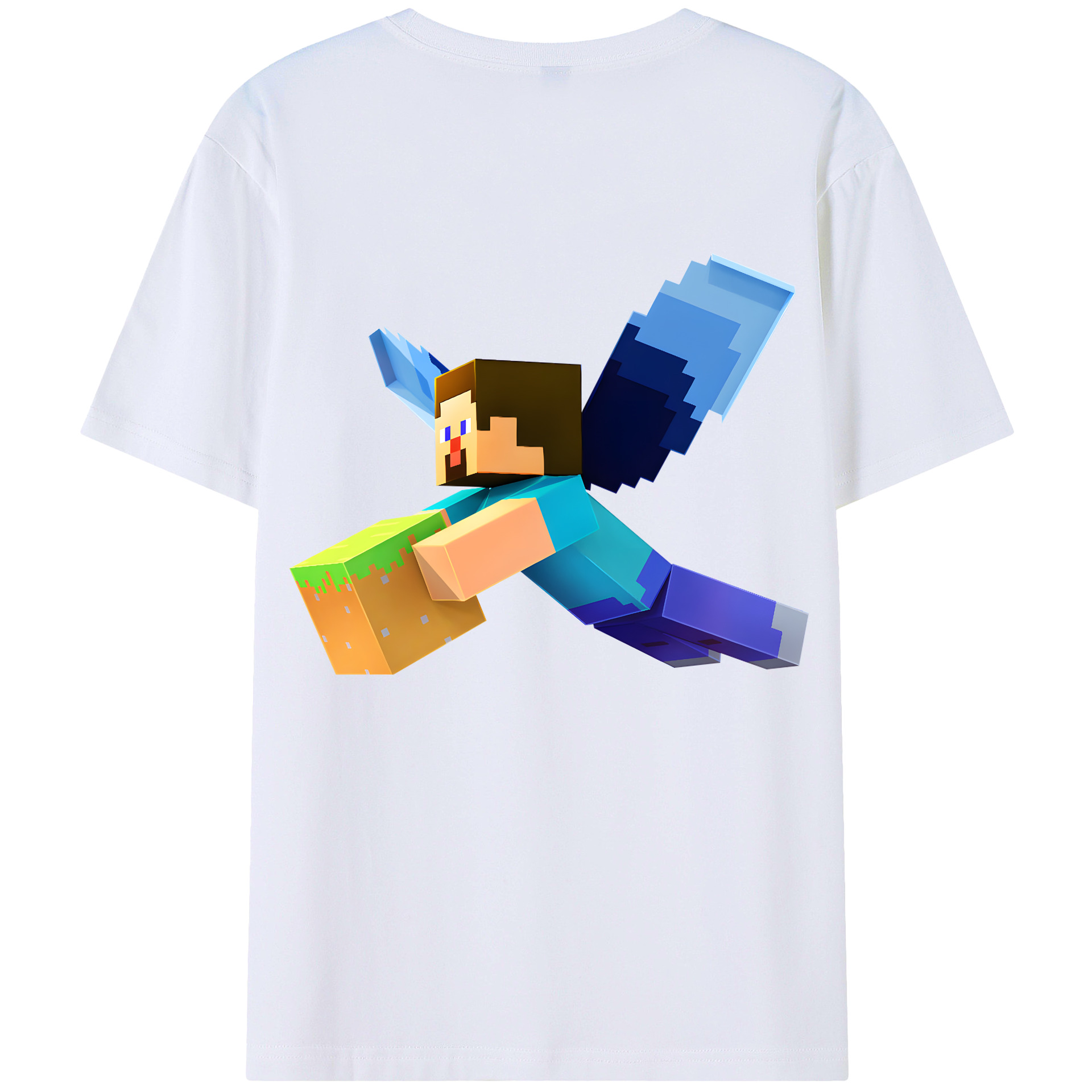 （画像用） マインクラフト ブロックの世界 Minecraft MC Block world 綿100％ メンズ半袖Tシャツ（バックプリント） 通気性