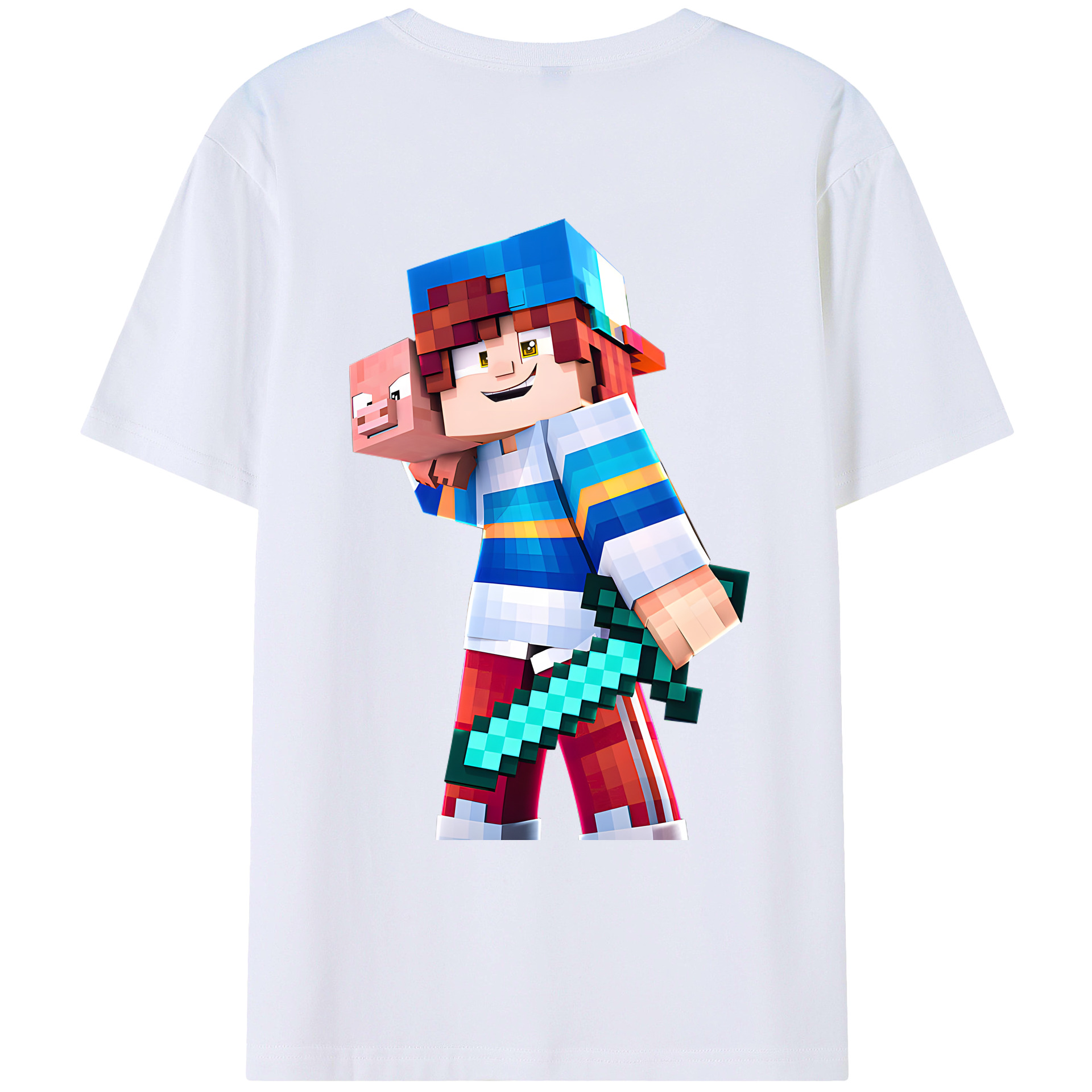 （画像用） マインクラフト ブロックの世界 Minecraft MC Block world 綿100％ メンズ半袖Tシャツ（バックプリント） 通気性