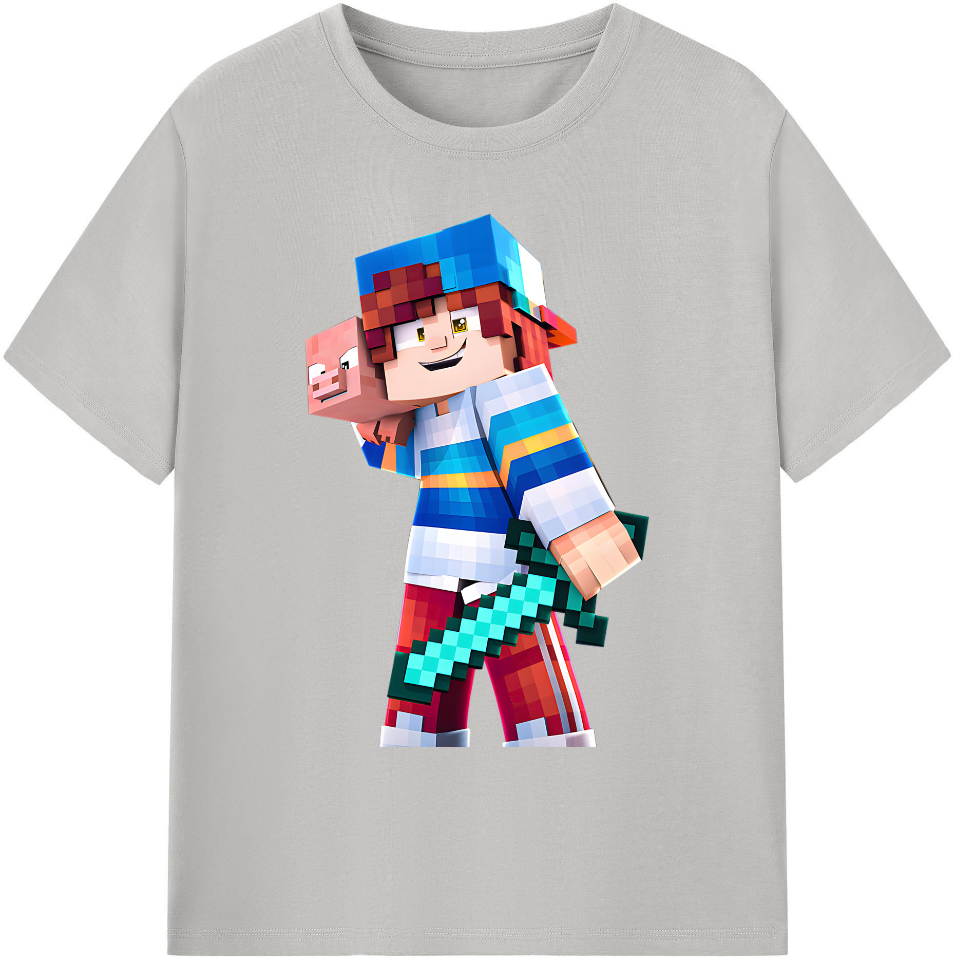 （画像用） マインクラフト ブロックの世界 Minecraft MC Block world 綿100％ メンズ半袖Tシャツ｜肌触りやわらか＆通気性